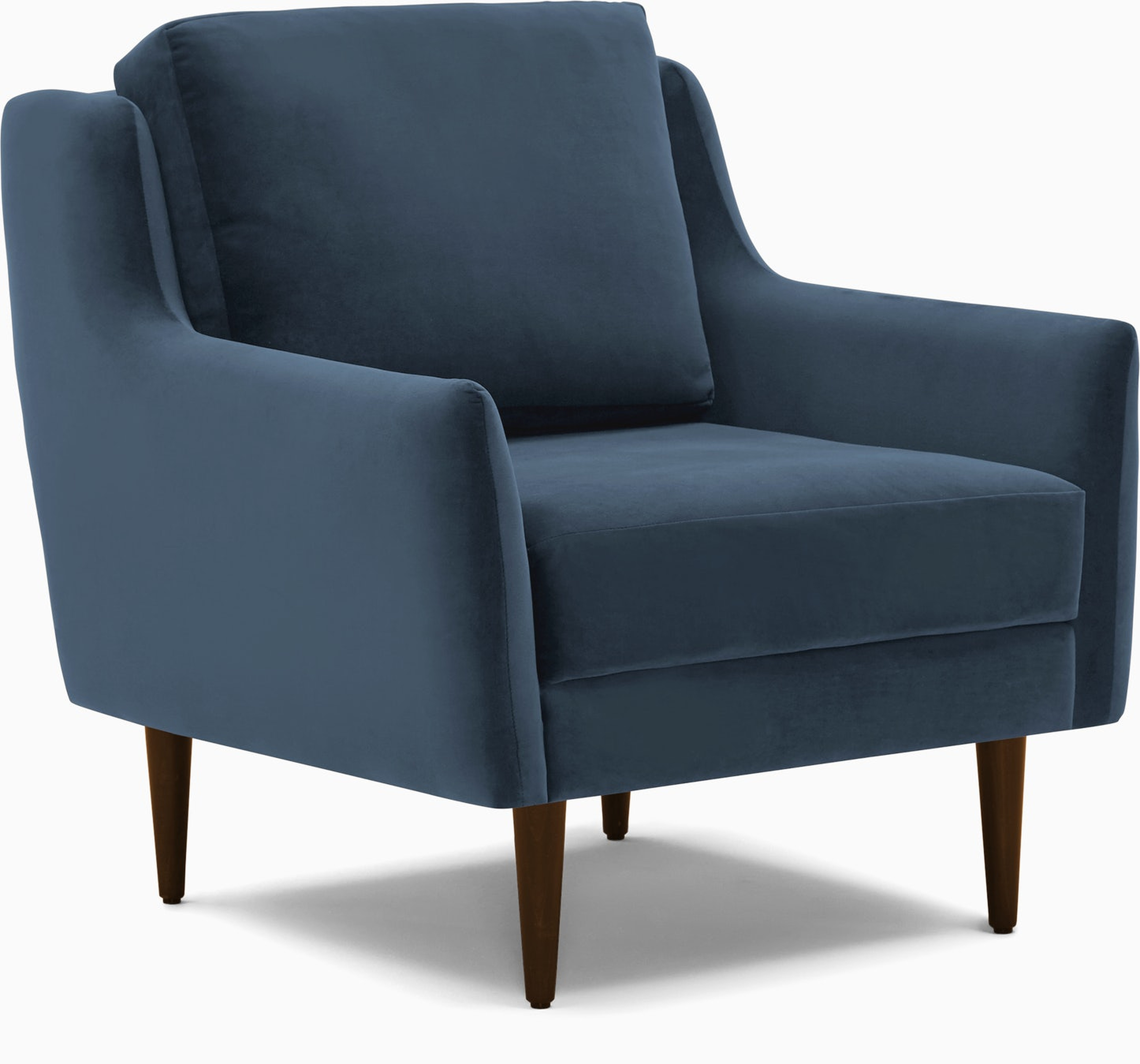 Bell Chair Milo French Blue Fabric Mocha Wood Stain - Joybird