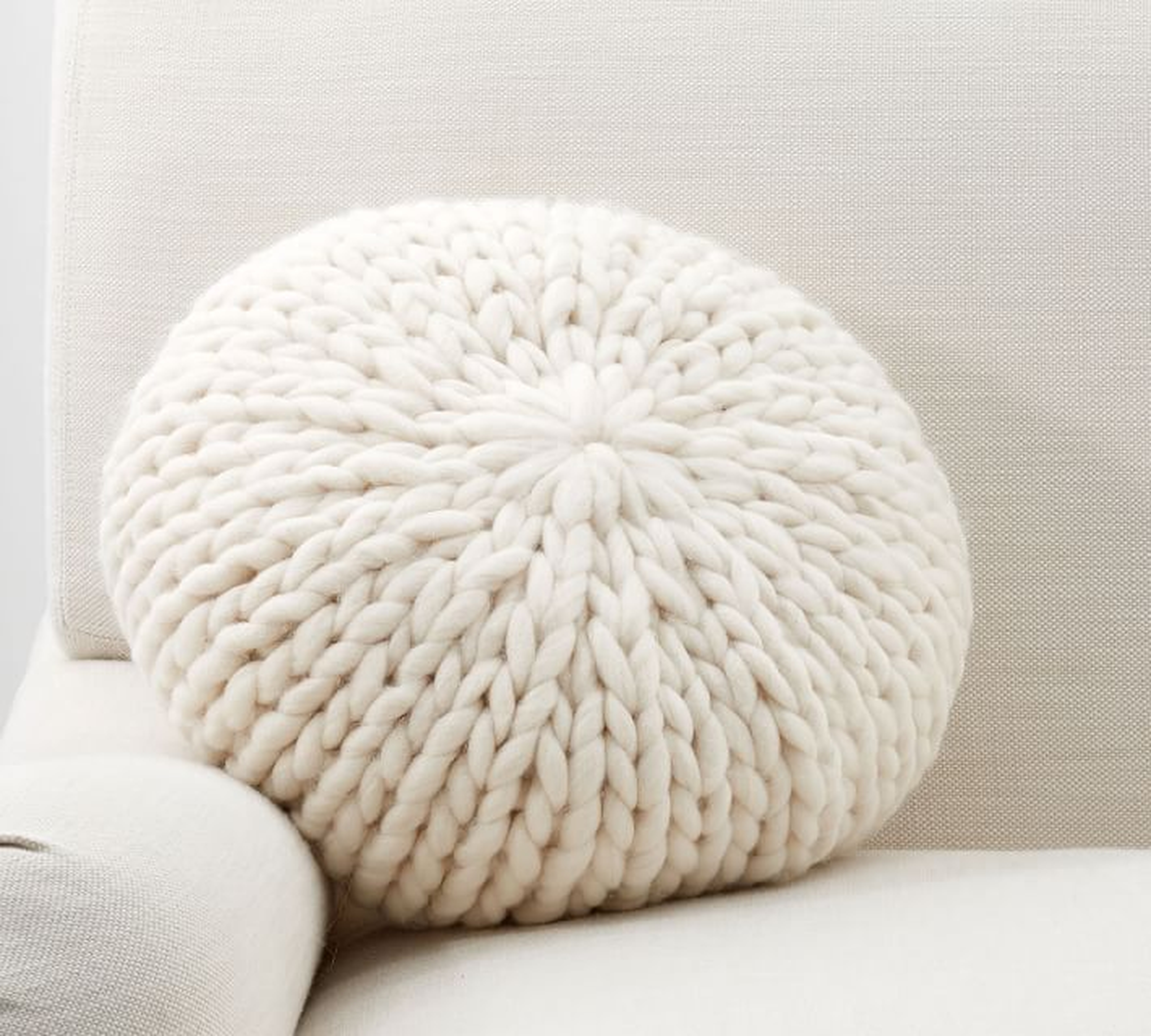 Cozy Handknit Round Pillow, 15", Ivory - Pottery Barn