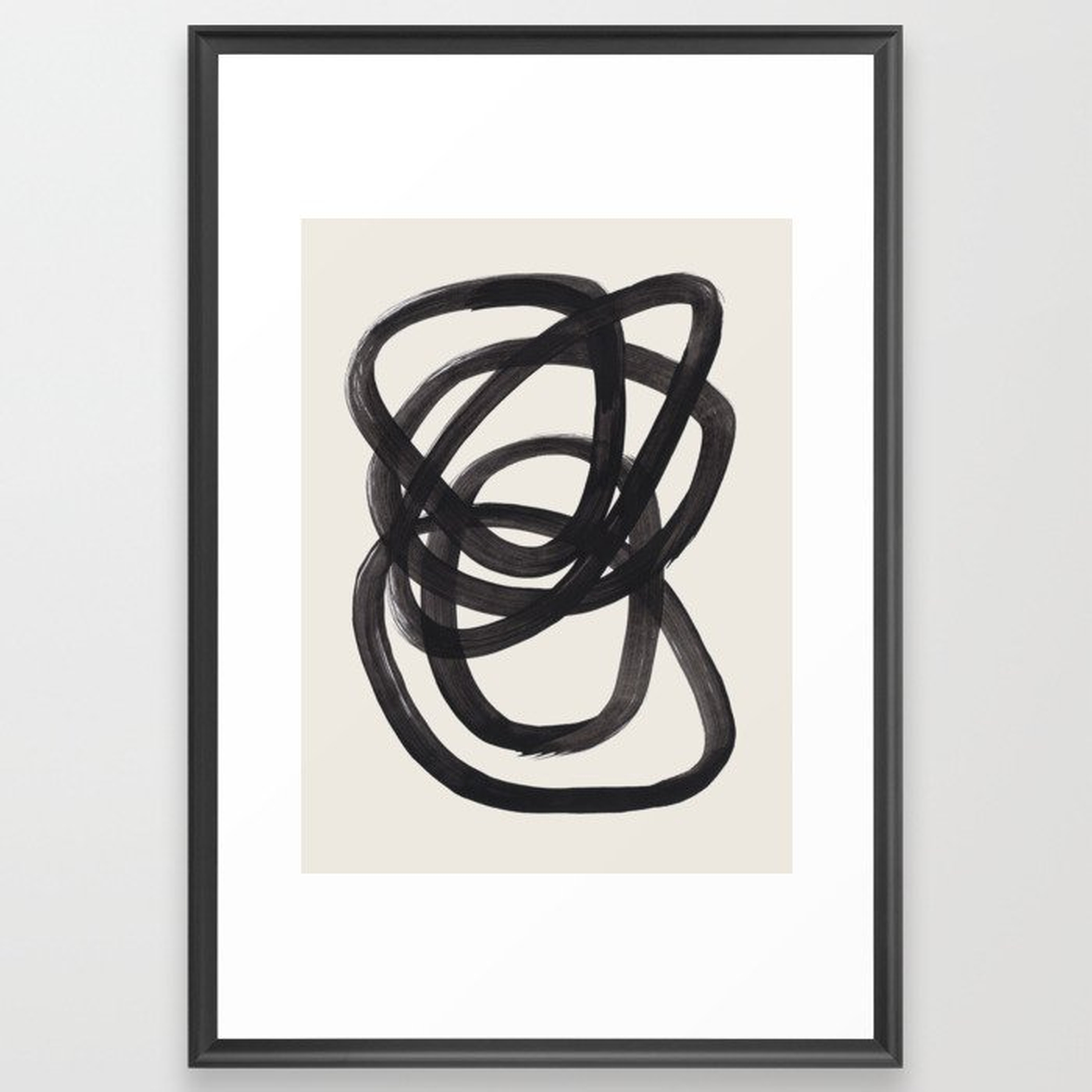 Mid Century Modern Minimalist Abstract Art Brush Strokes Black & White Ink Art Spiral Circles Framed Art Print by EnShape 26 x 38 - Society6
