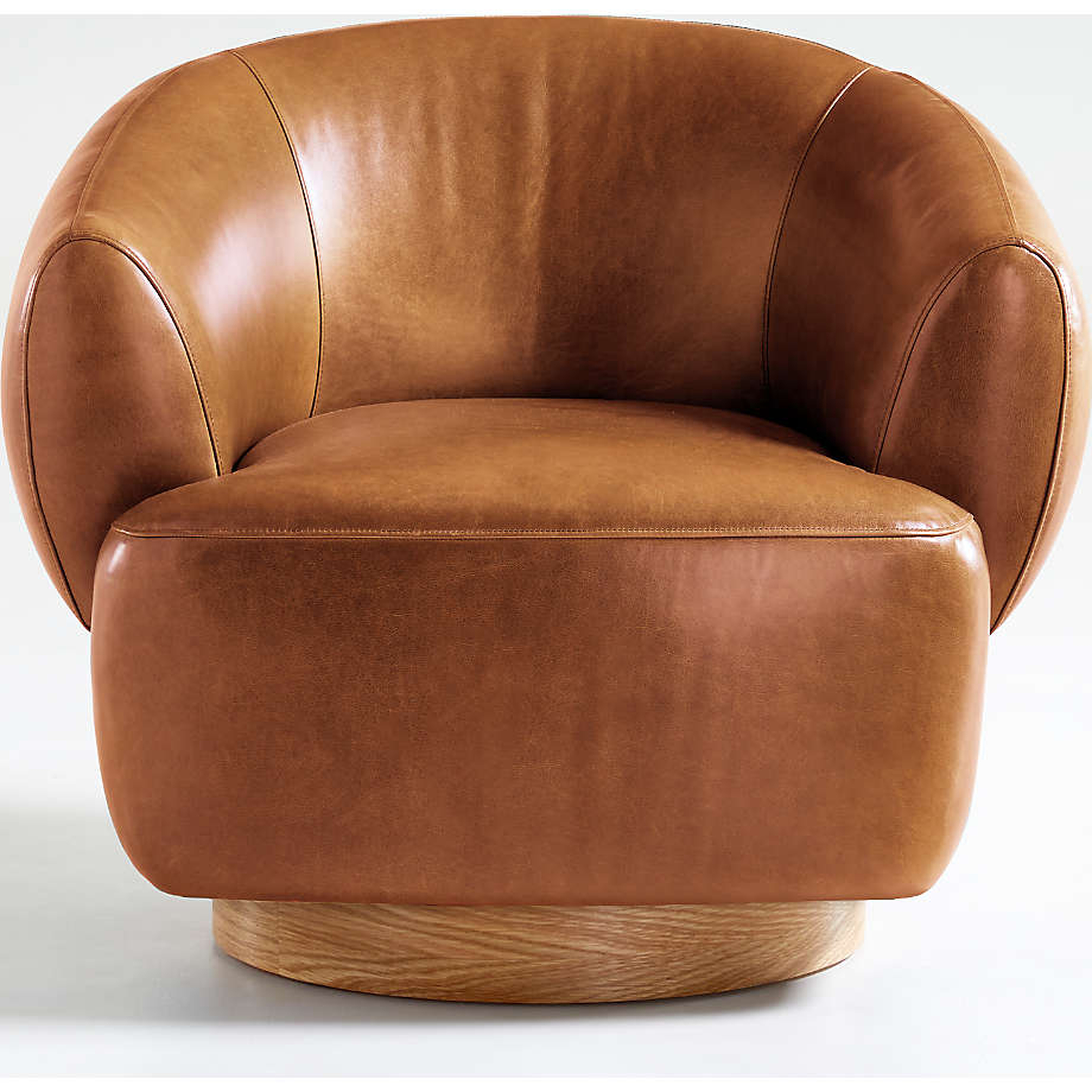 Merrick Leather Swivel Chair - Mont Blanc, Caramel - Crate and Barrel