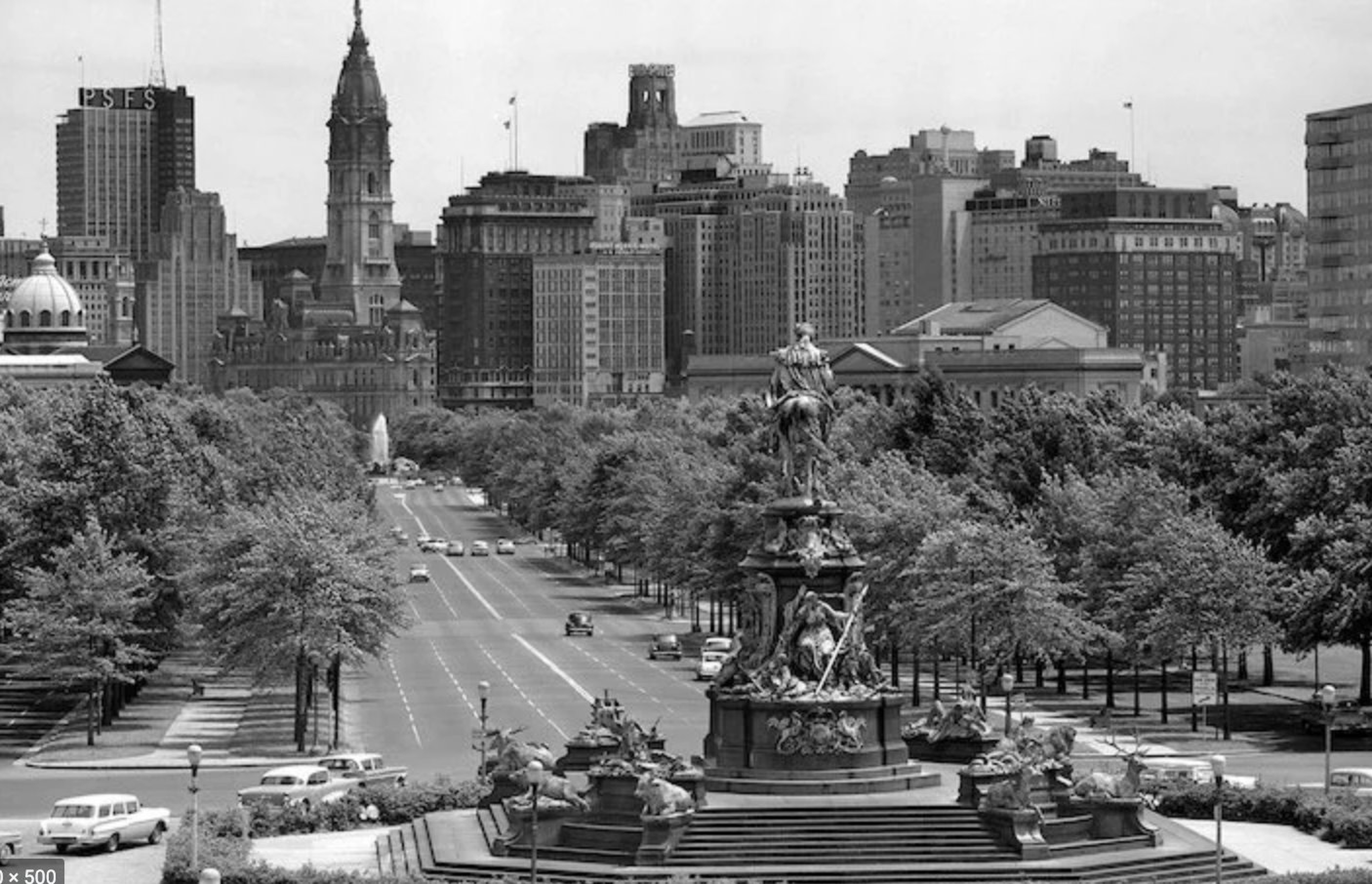 '1950s Benjamin Franklin Parkway Looking Southwest from Art Museum Past Eakins to Logan Circle to City Hall Philadelphia Pa USA' Photographic Print on Wrapped Canvas - Wayfair