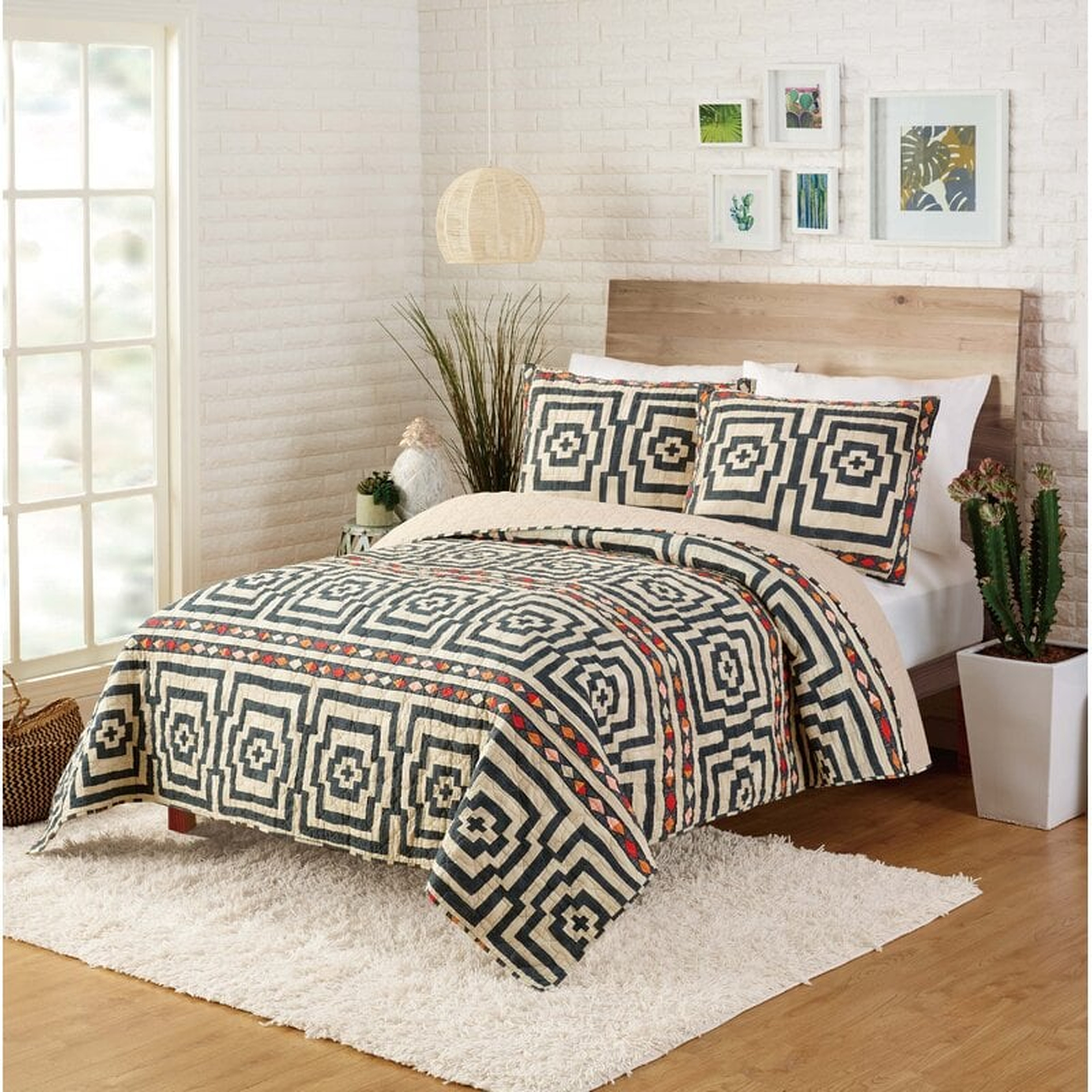 Black/Beige 100% Cotton Modern & Contemporary 3 Piece Quilt Set - Wayfair