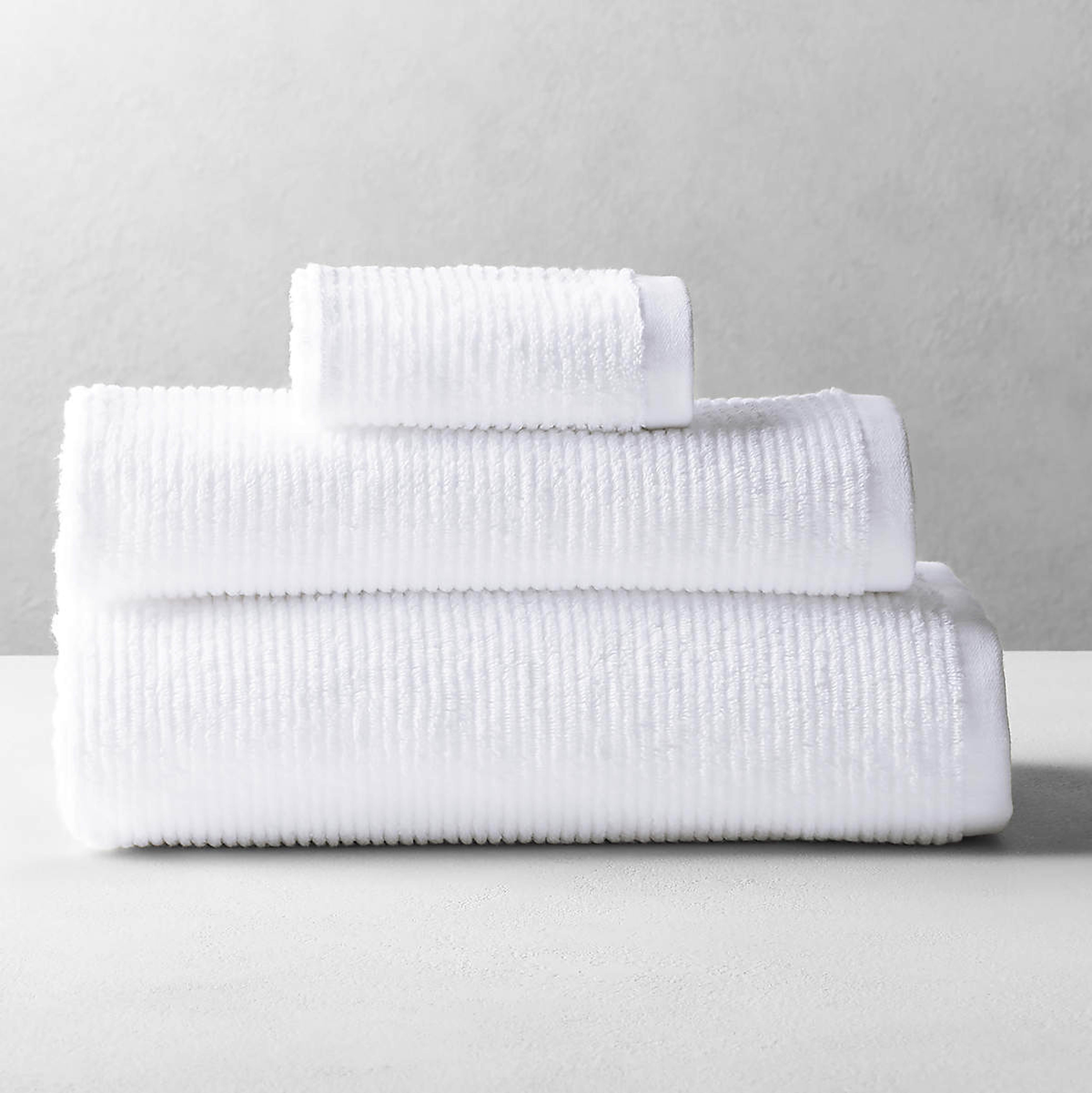 Brooks Ribbed Organic Cotton White Bath Towel Set - CB2
