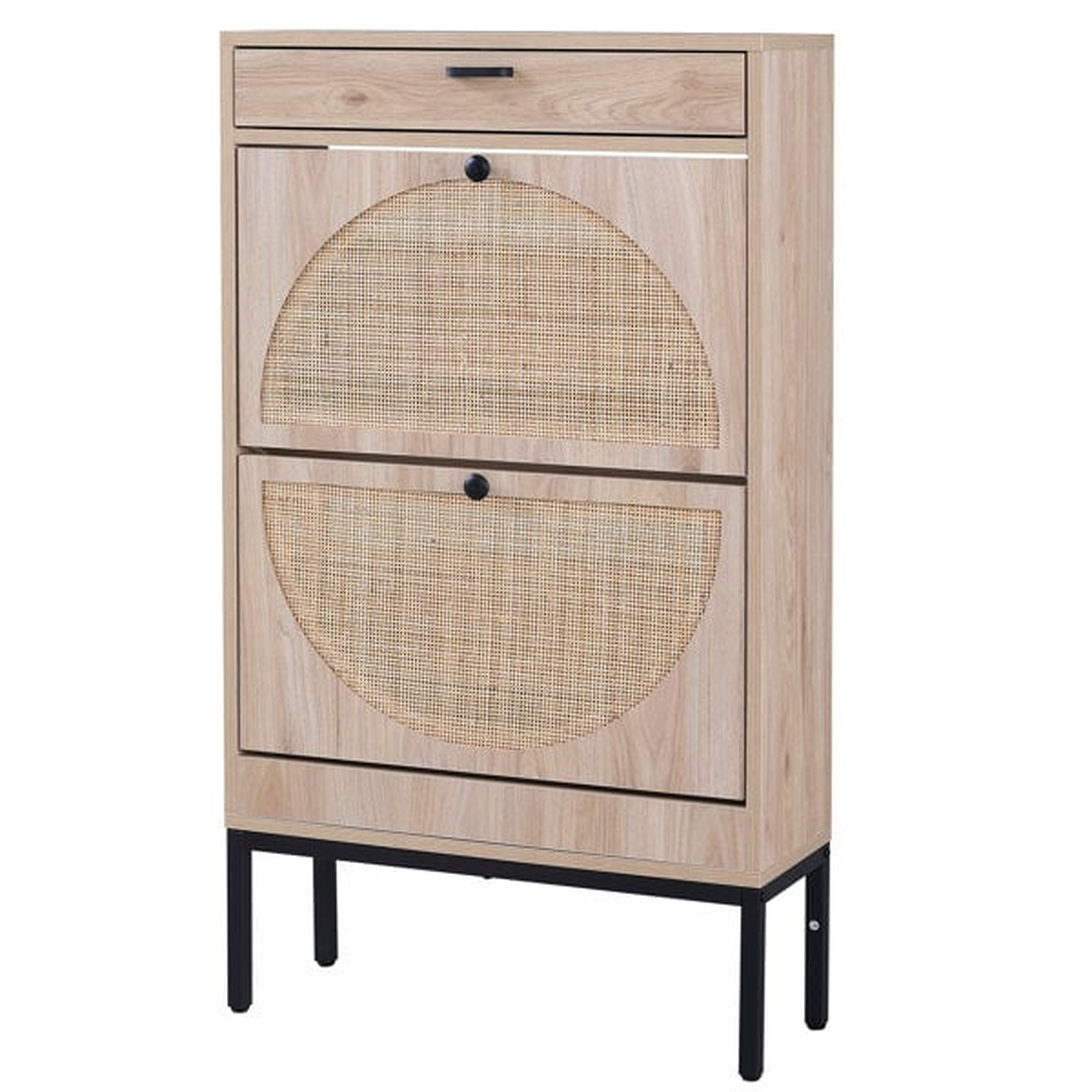 Shoe Storage Cabinet Rack With 2 Flip Drawers & 1 Storage Drawer, Slim Entryway Shoe Organizer With Half Round Woven Rattan Doors,free Standing Shoe Rack - Wayfair