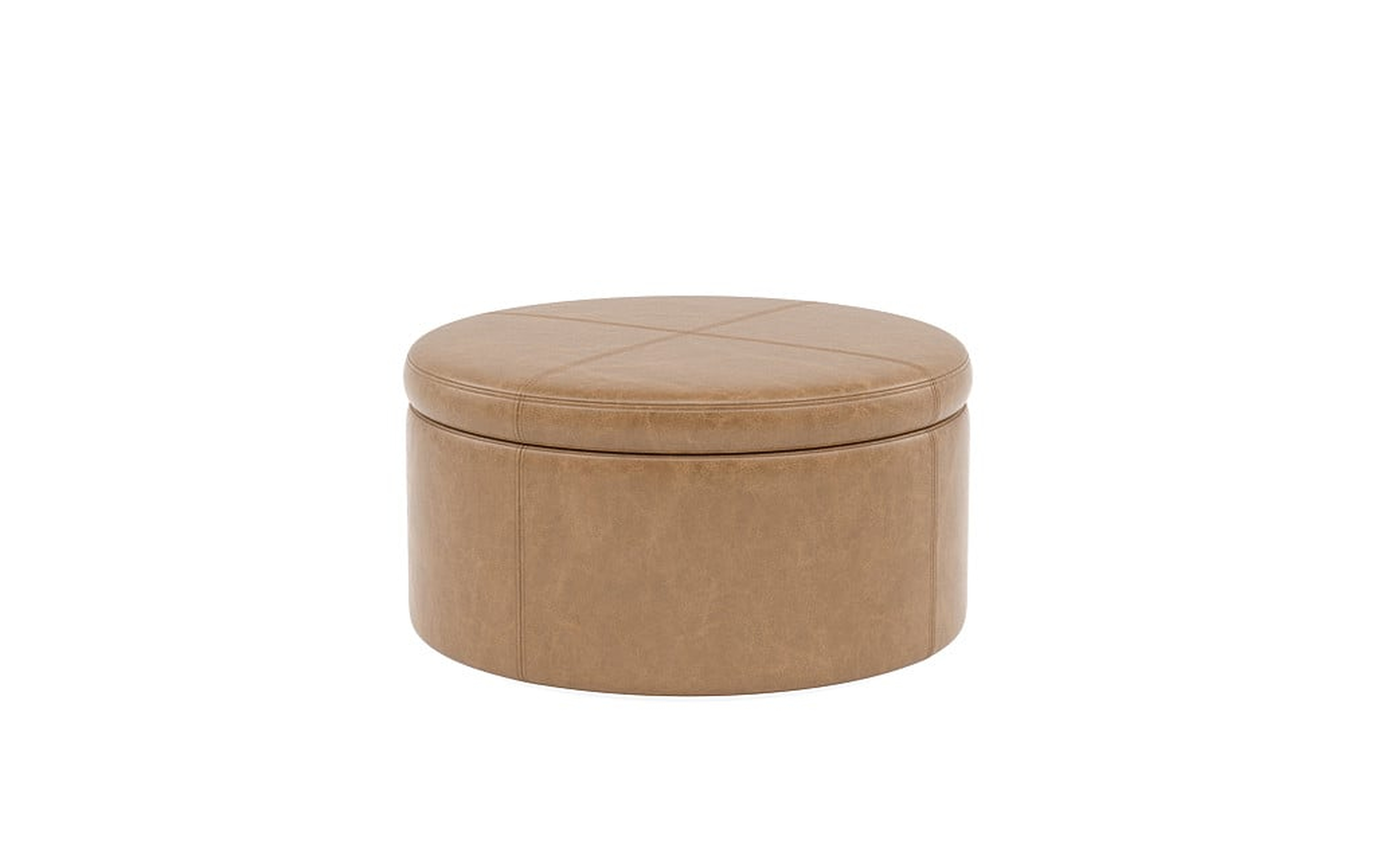 Colten Leather Round Storage Coffee Table Ottoman, Palomino - Interior Define