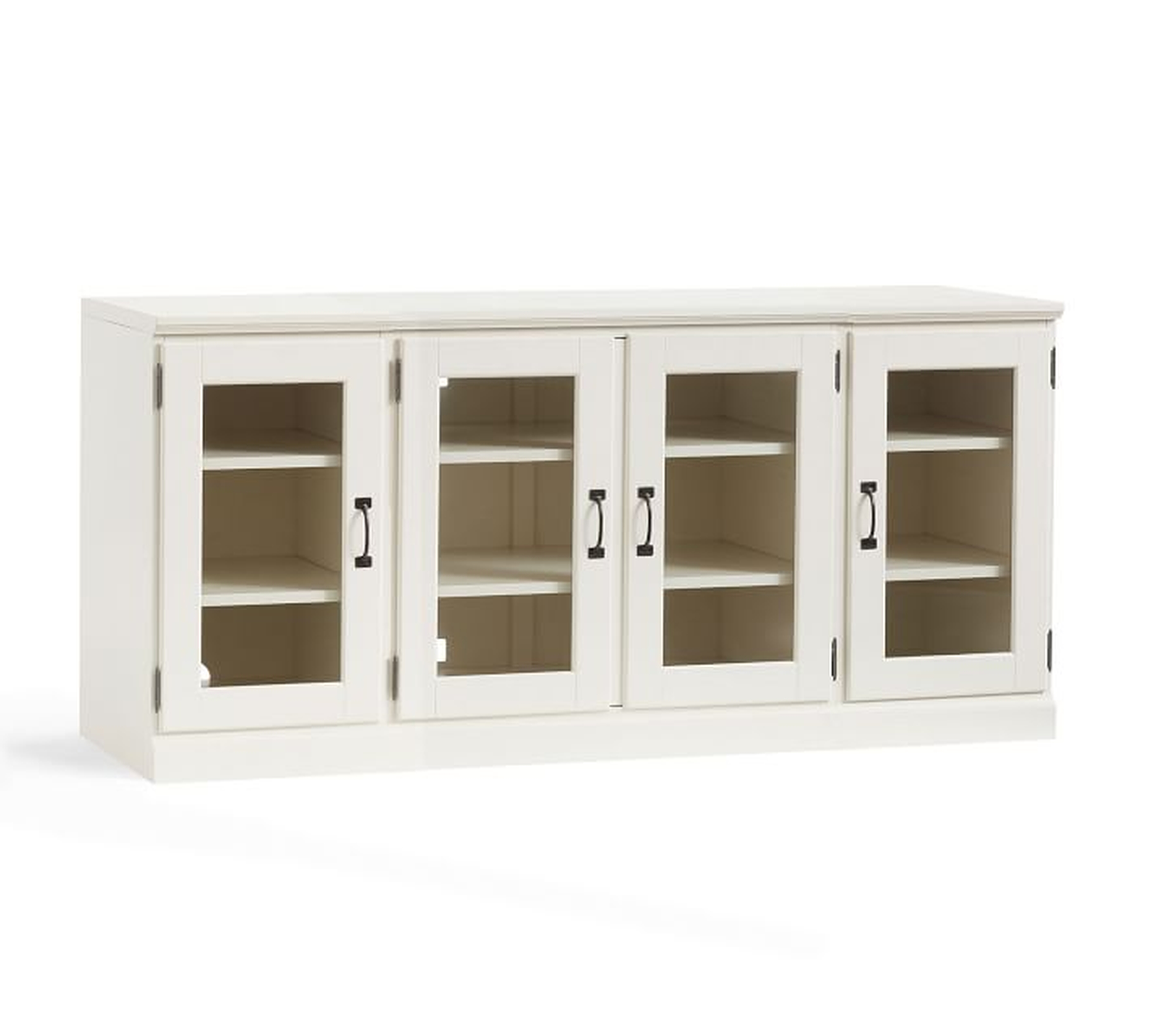 PRINTER'S LARGE LONG LOW MEDIA STAND SELECT FINISH: ARTISANAL WHITE GLASS CABINET - Pottery Barn