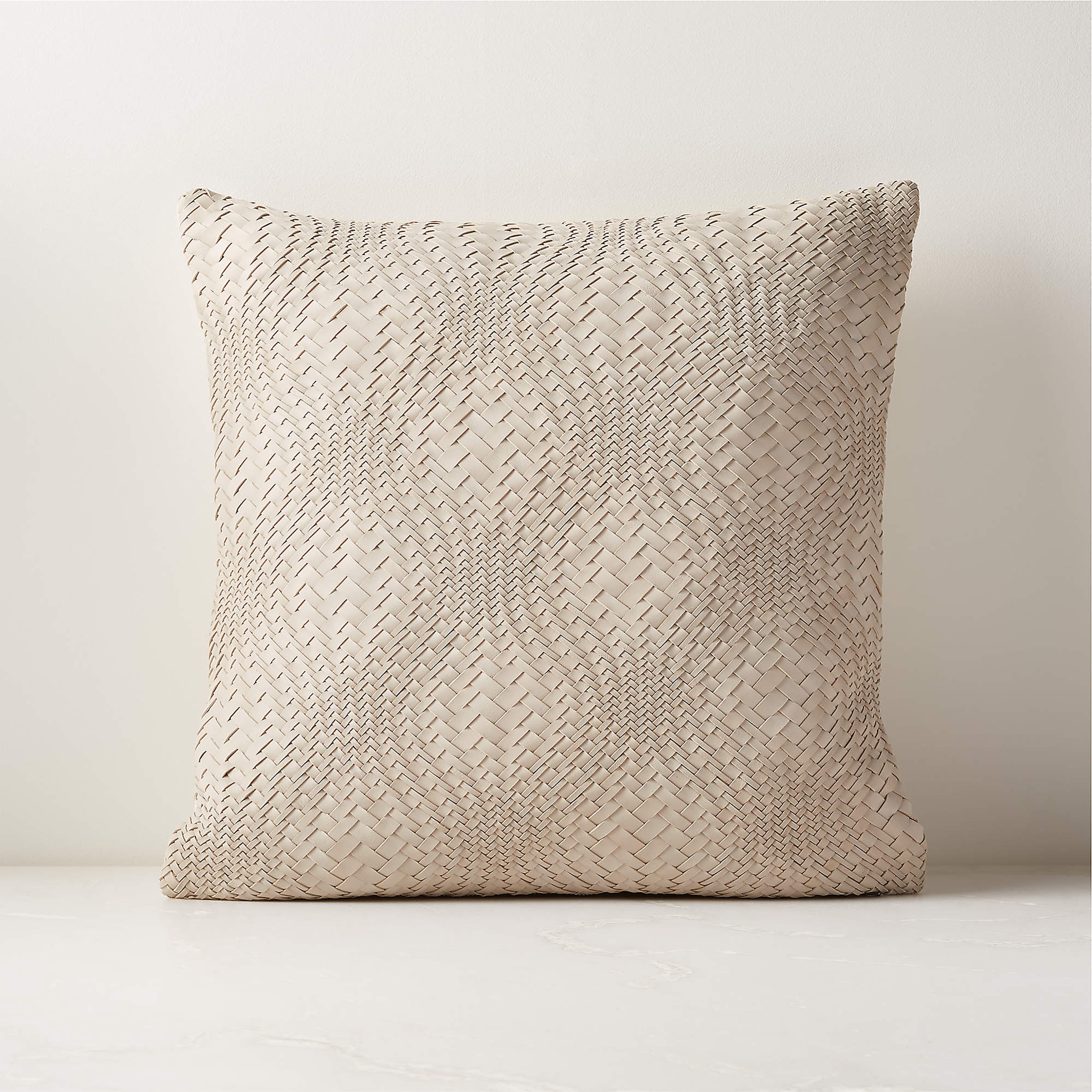 18" FLOW WHITE LEATHER THROW PILLOW WITH DOWN-ALTERNATIVE INSERT - CB2