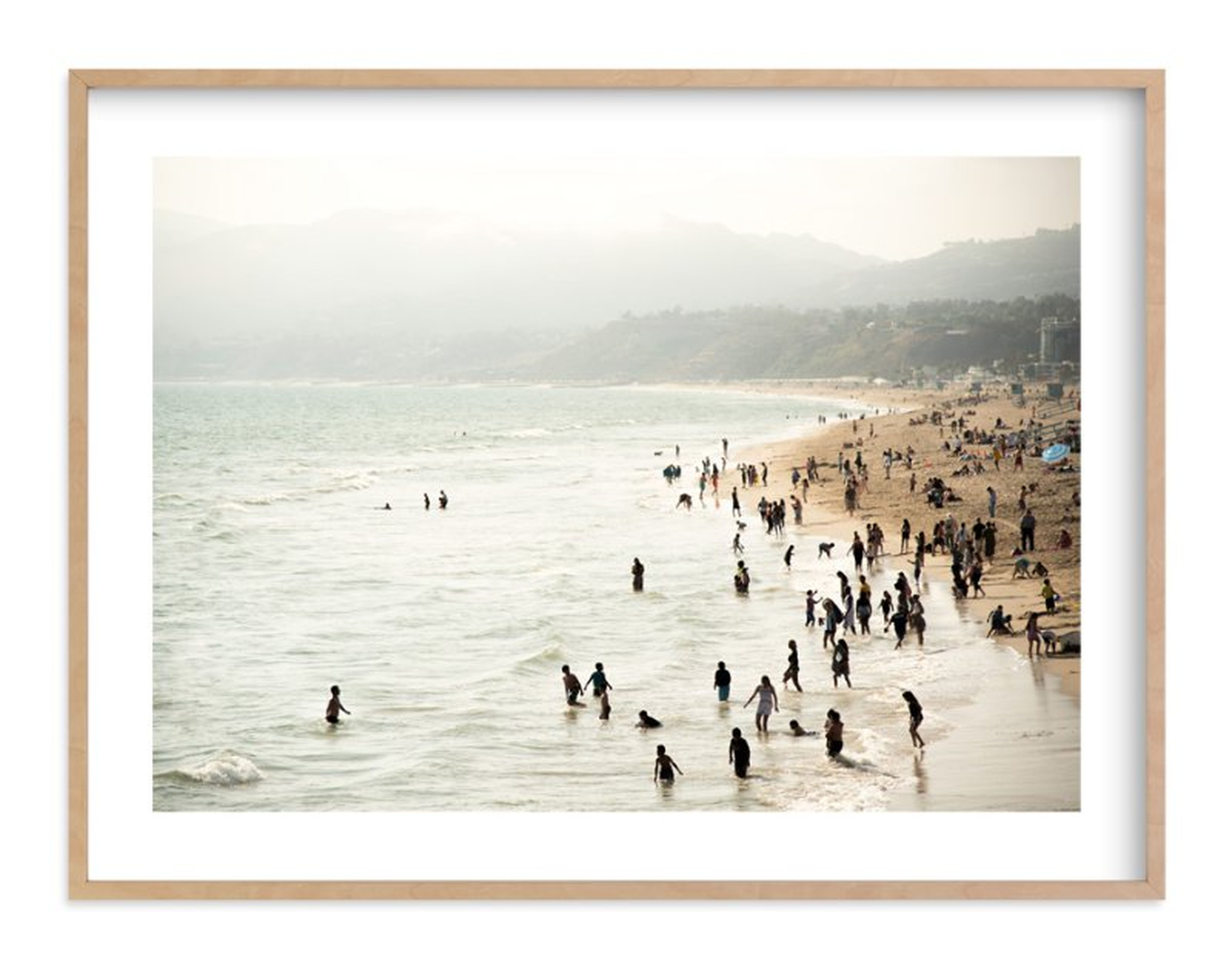 seaside contrast, natural raw wood frame, 40x30, white border - Minted