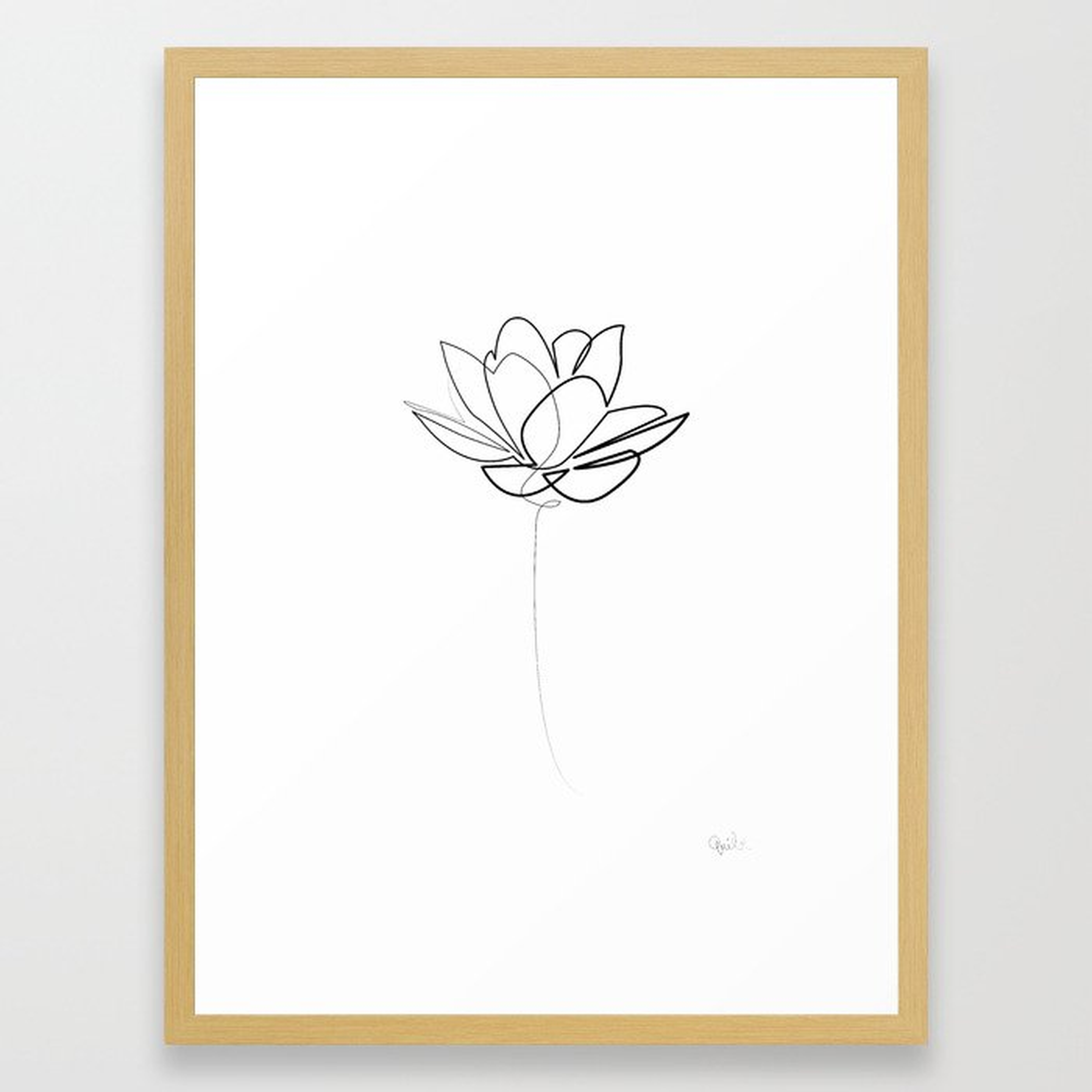 One line Lotus B&W Framed Art Print by Quibe - Society6