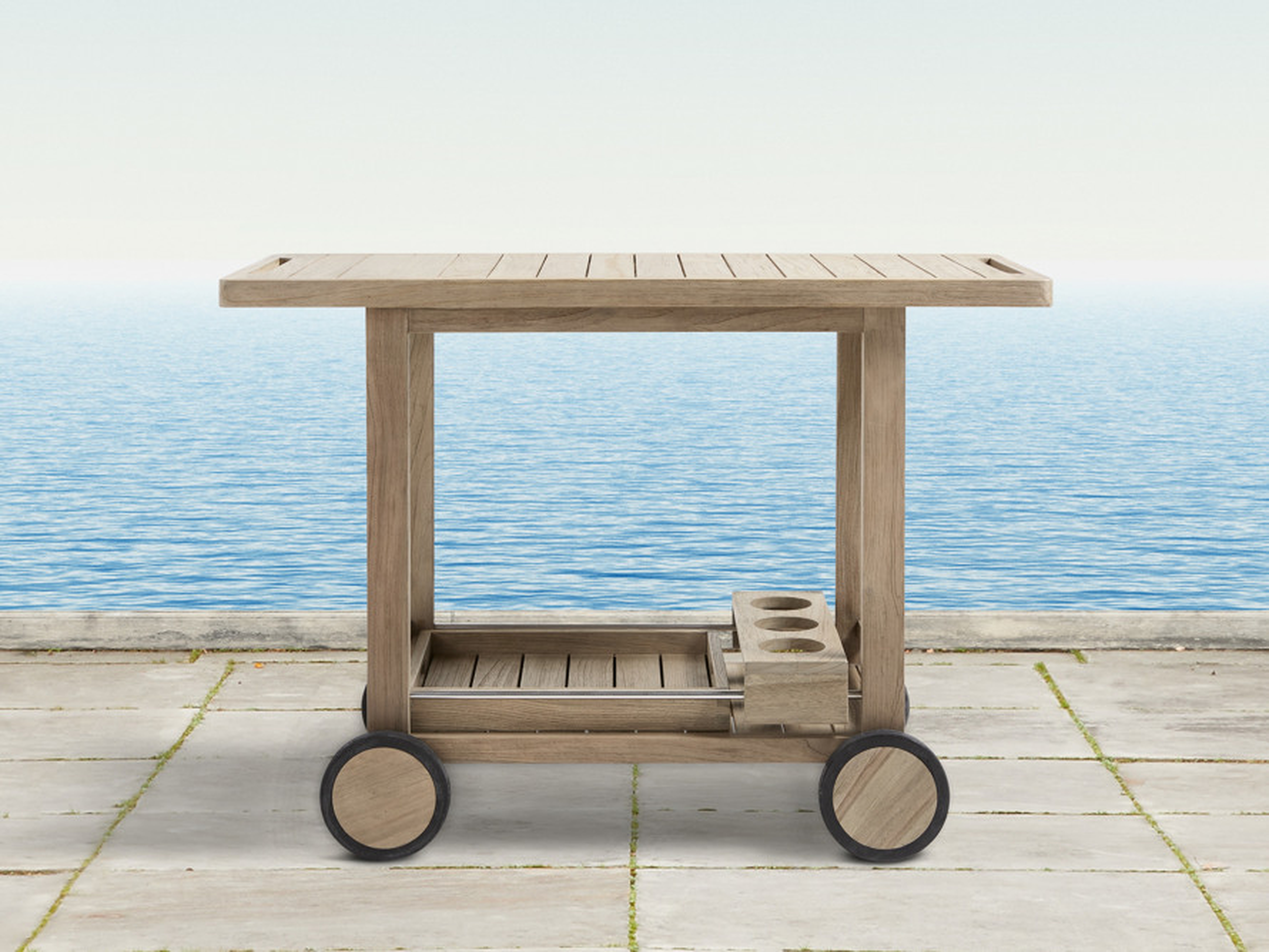 Hamptons Outdoor Bar Cart in Wood Natural - Arhaus