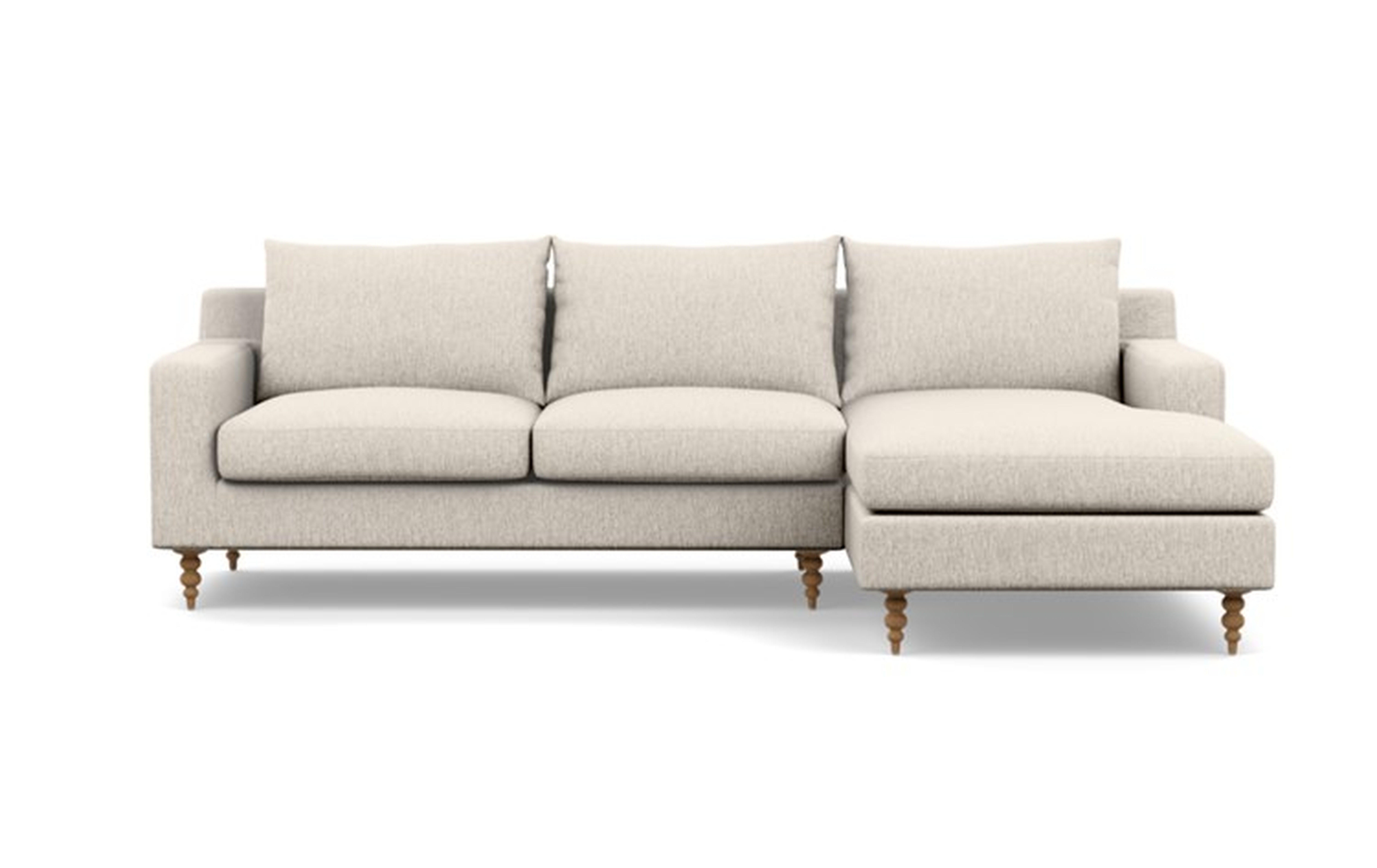 SLOAN Sectional Sofa with Right Chaise - 96''- Wheat Cross Weave - Natural Oak Tapered Turned Wood - Interior Define