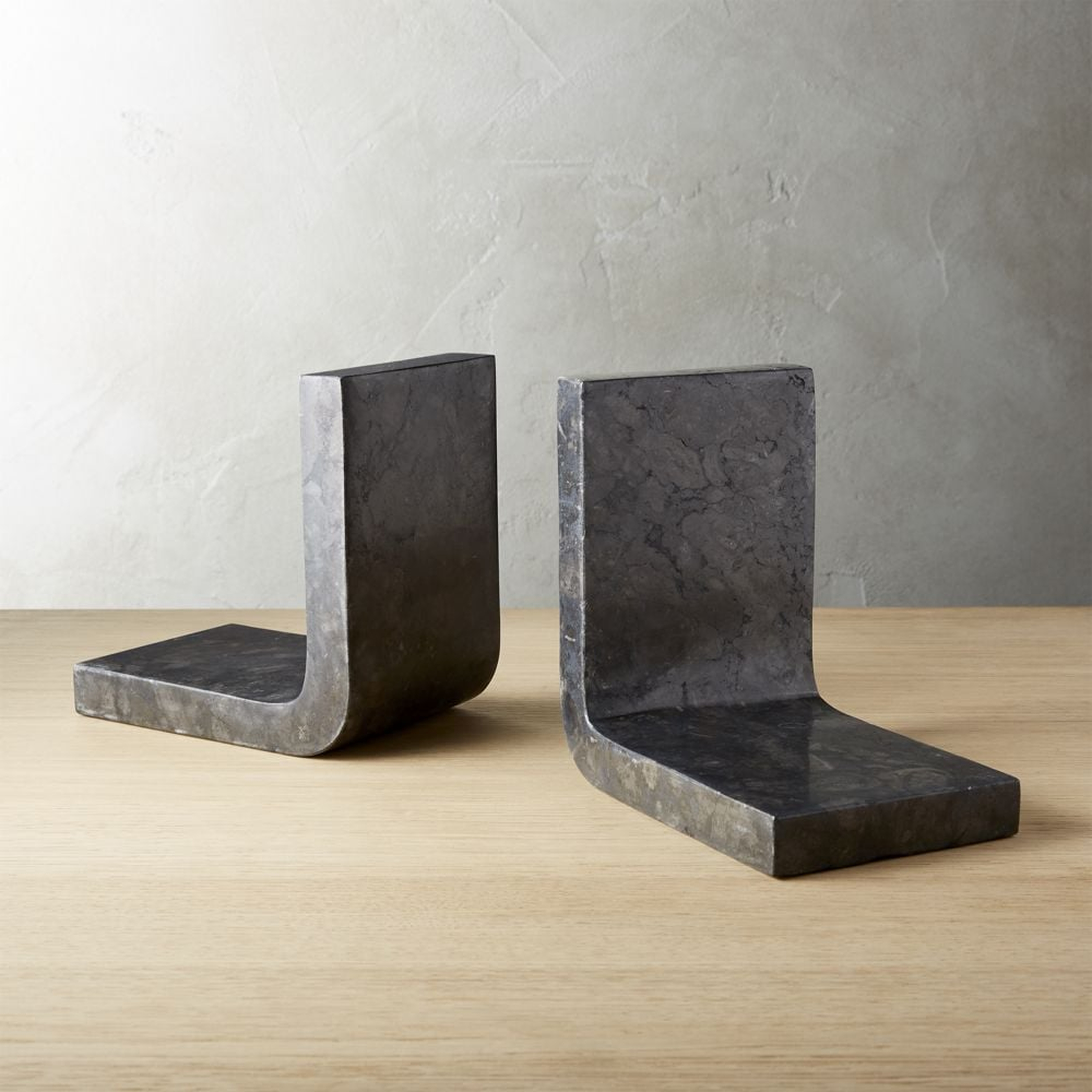 Swoop Black Marble Bookends - CB2