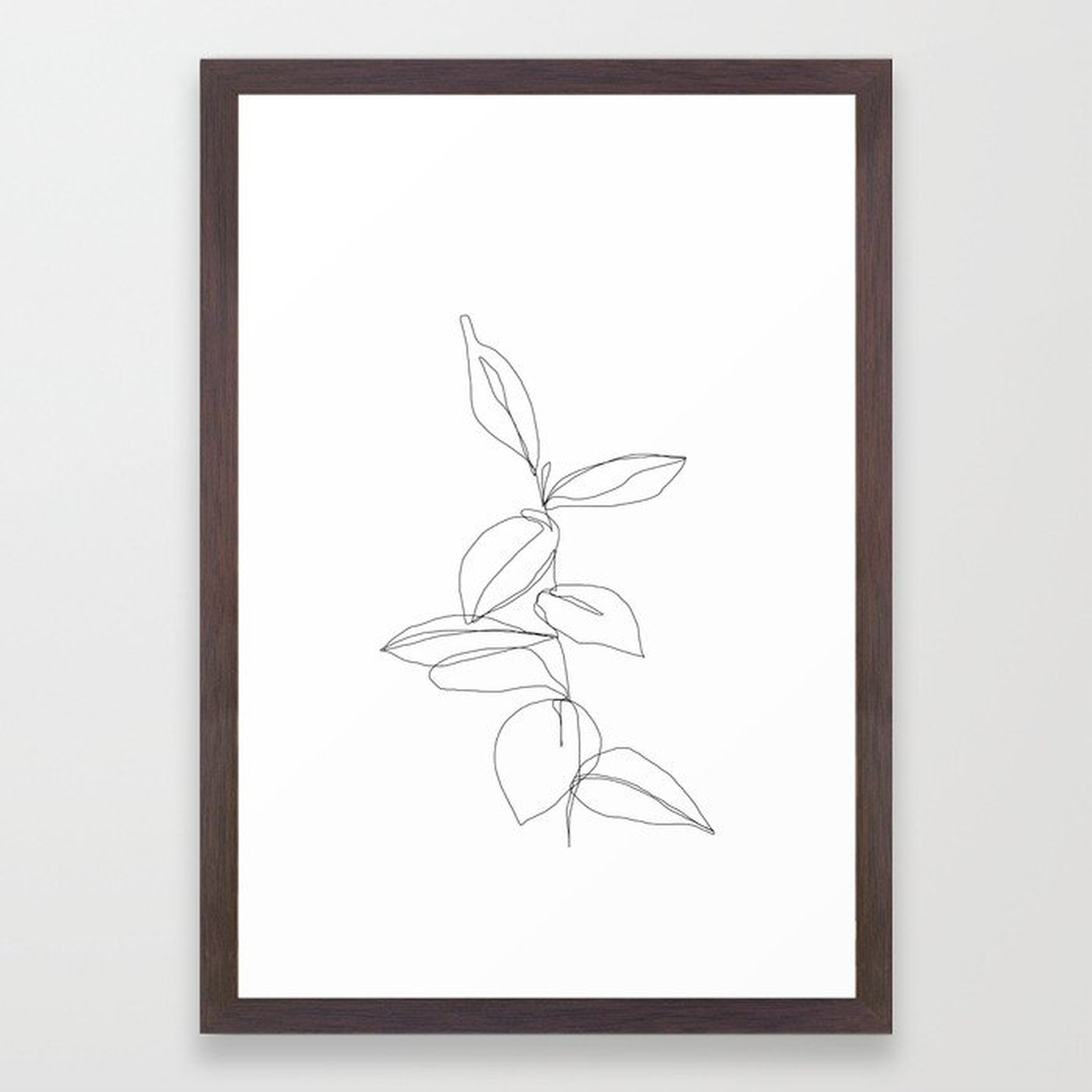 One line minimal plant leaves drawing - Berry Framed Art Print - Society6