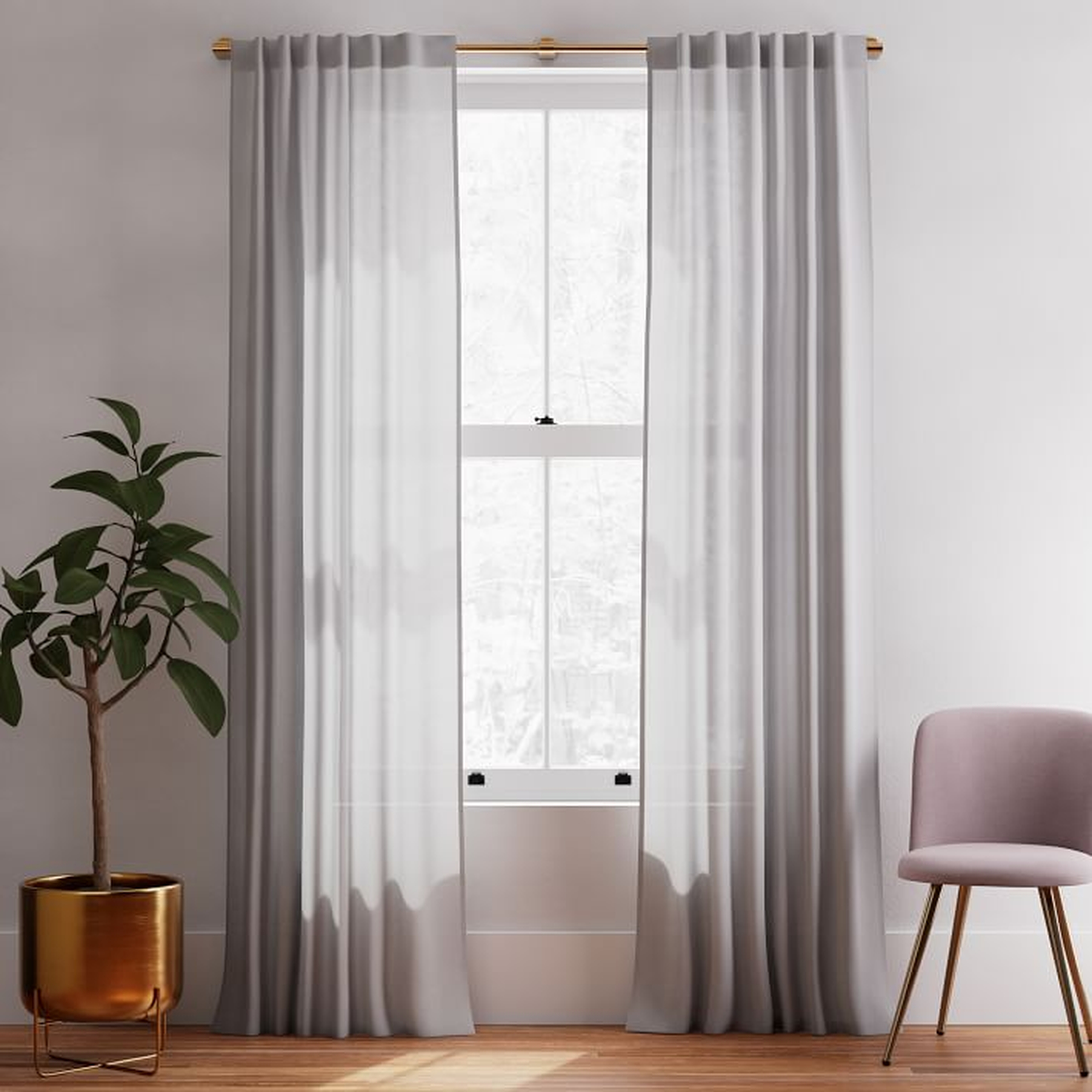 Sheer Belgian Linen Curtain Stone Gray 48"x108 - West Elm