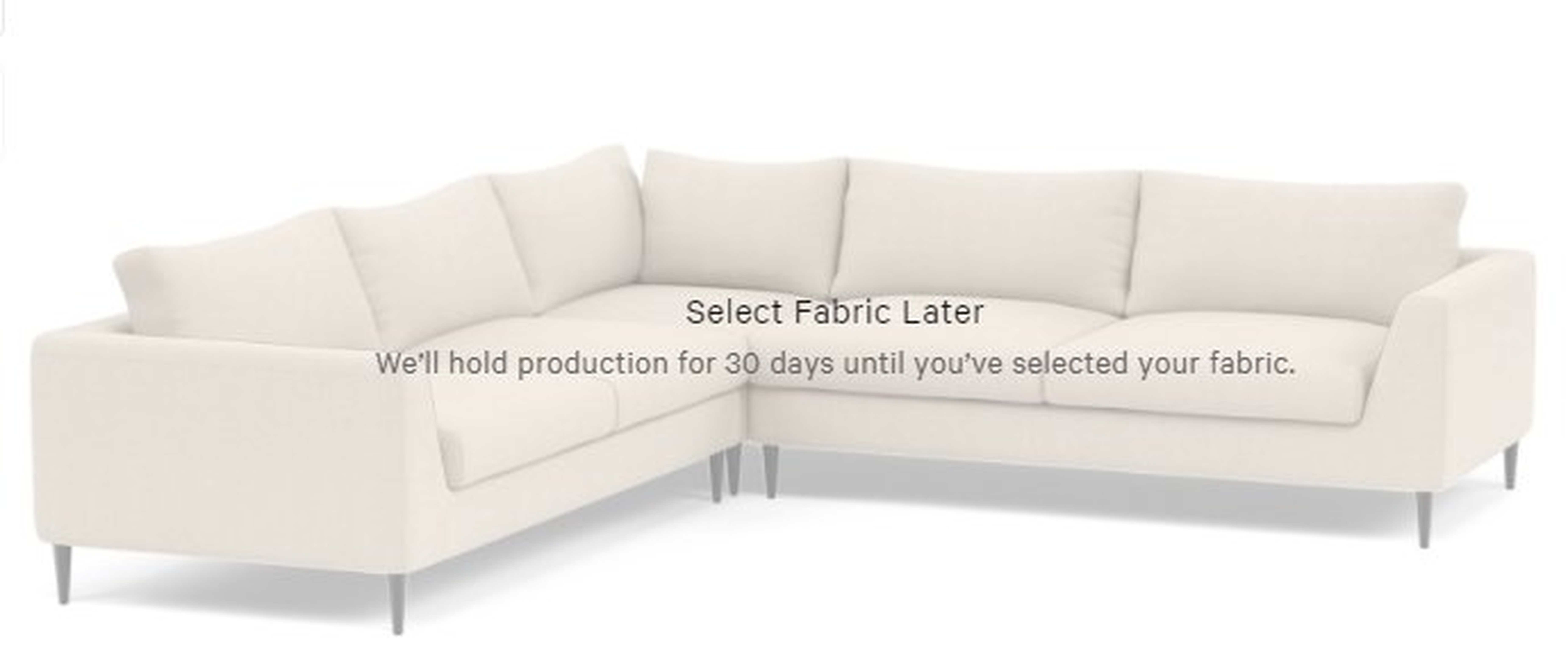 ASHER Corner Sectional Sofa - 98"x98" - Decide Later fabric/Unfinished GunMetal Tapered Round Metal leg - Interior Define