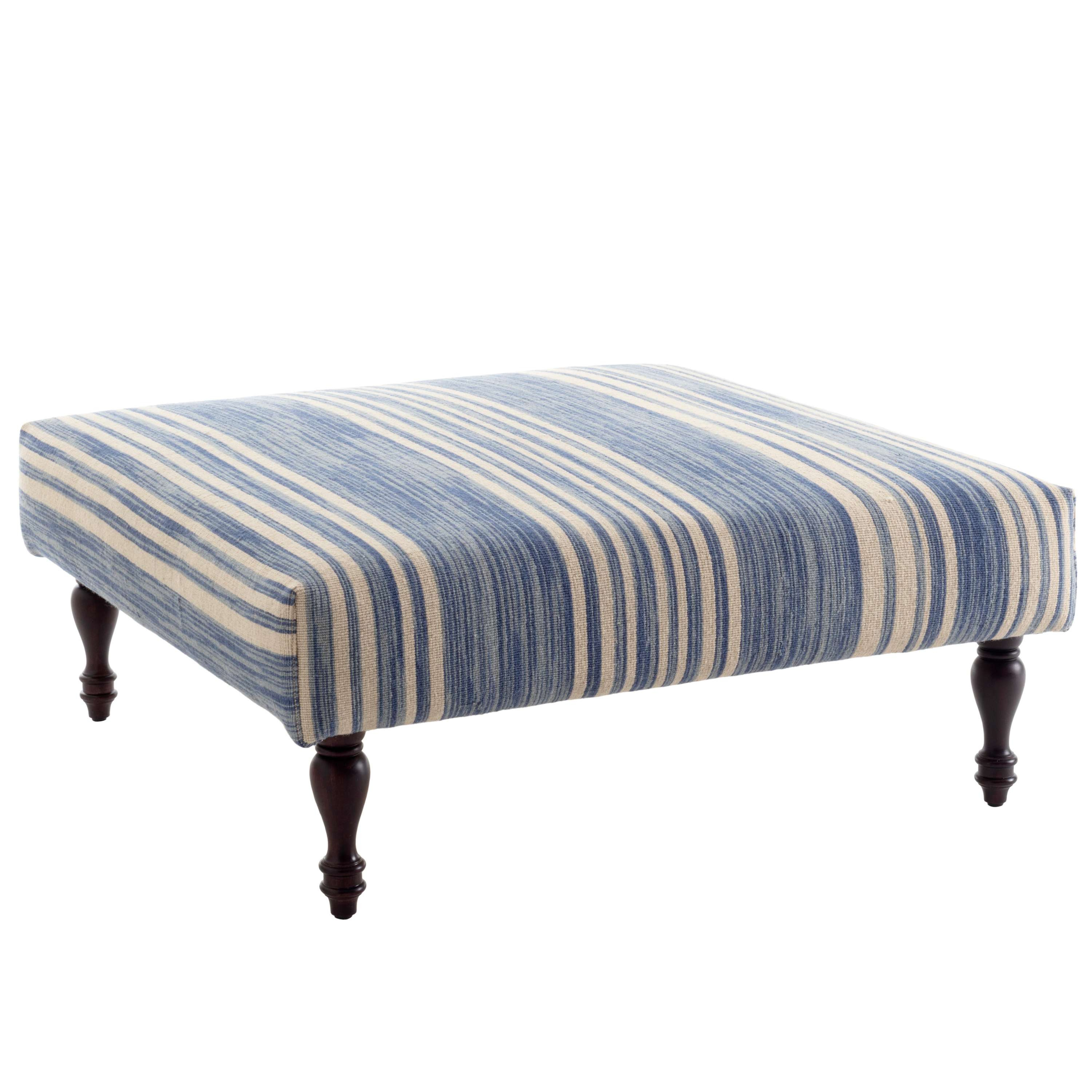 COTTAGE STRIPE FRENCH BLUE TURNED TOBACCO RUG OTTOMAN - Dash and Albert