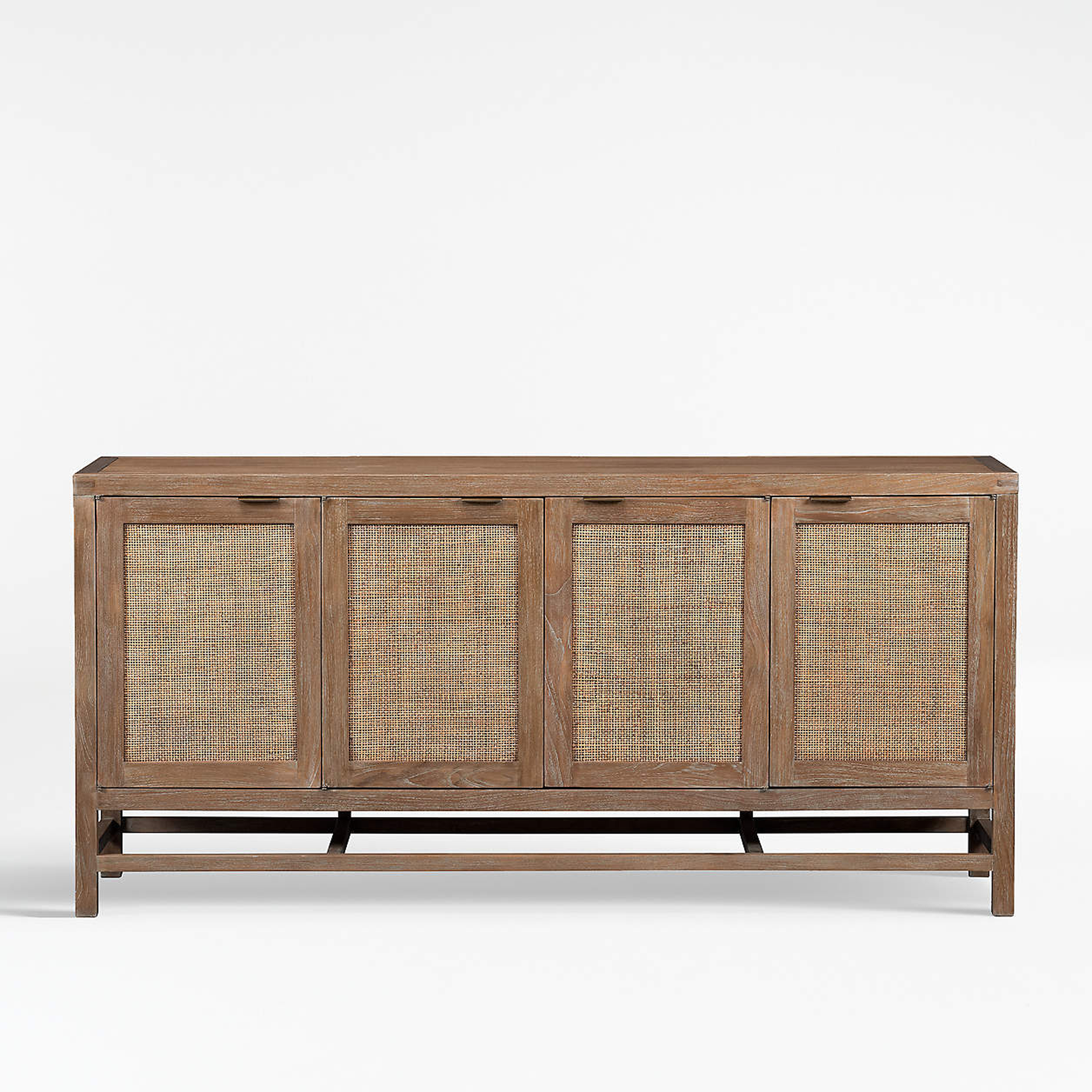 Blake 68" Light Brown Teak and Rattan Storage Media Console - Crate and Barrel