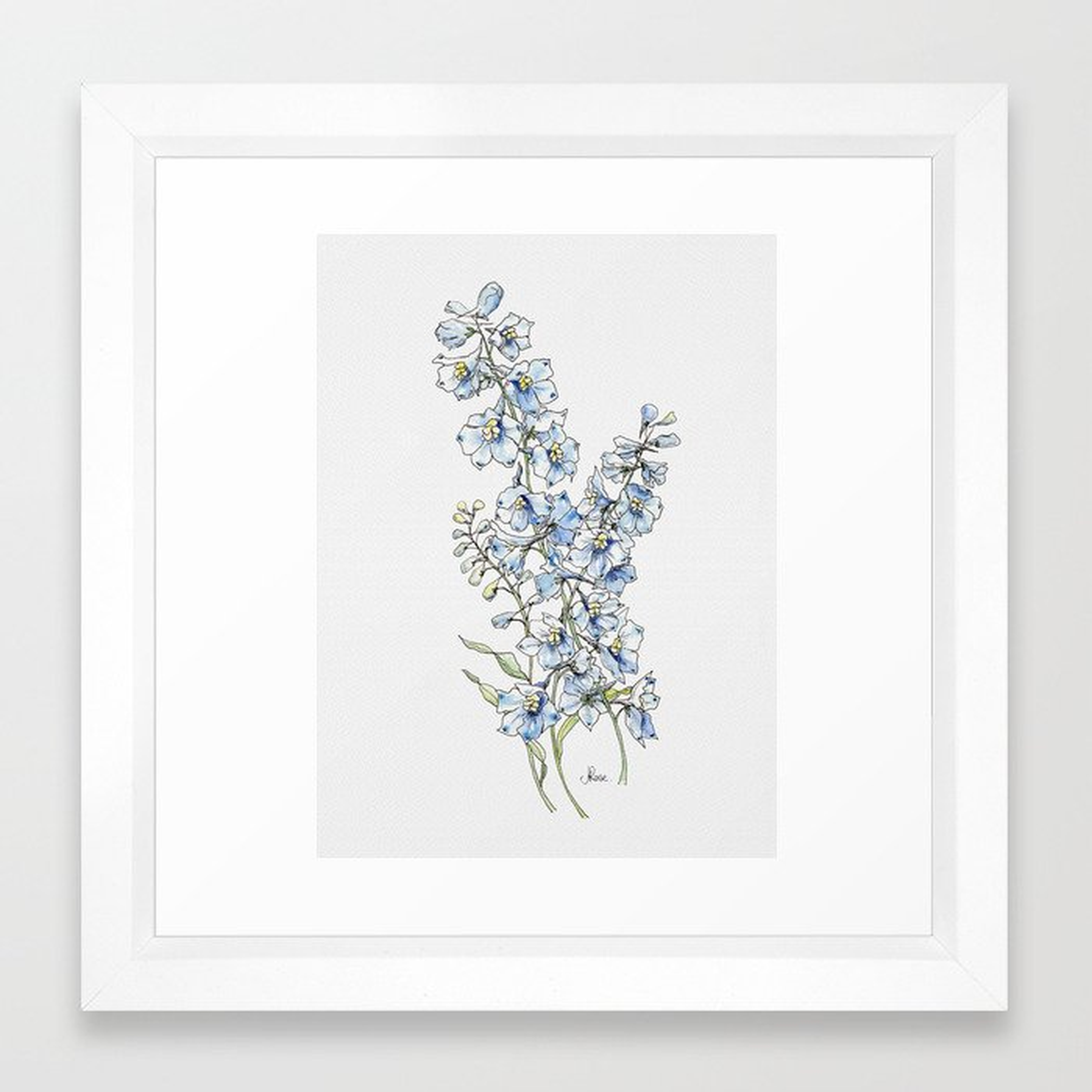 Blue Delphinium Flowers Framed Art Print - Society6