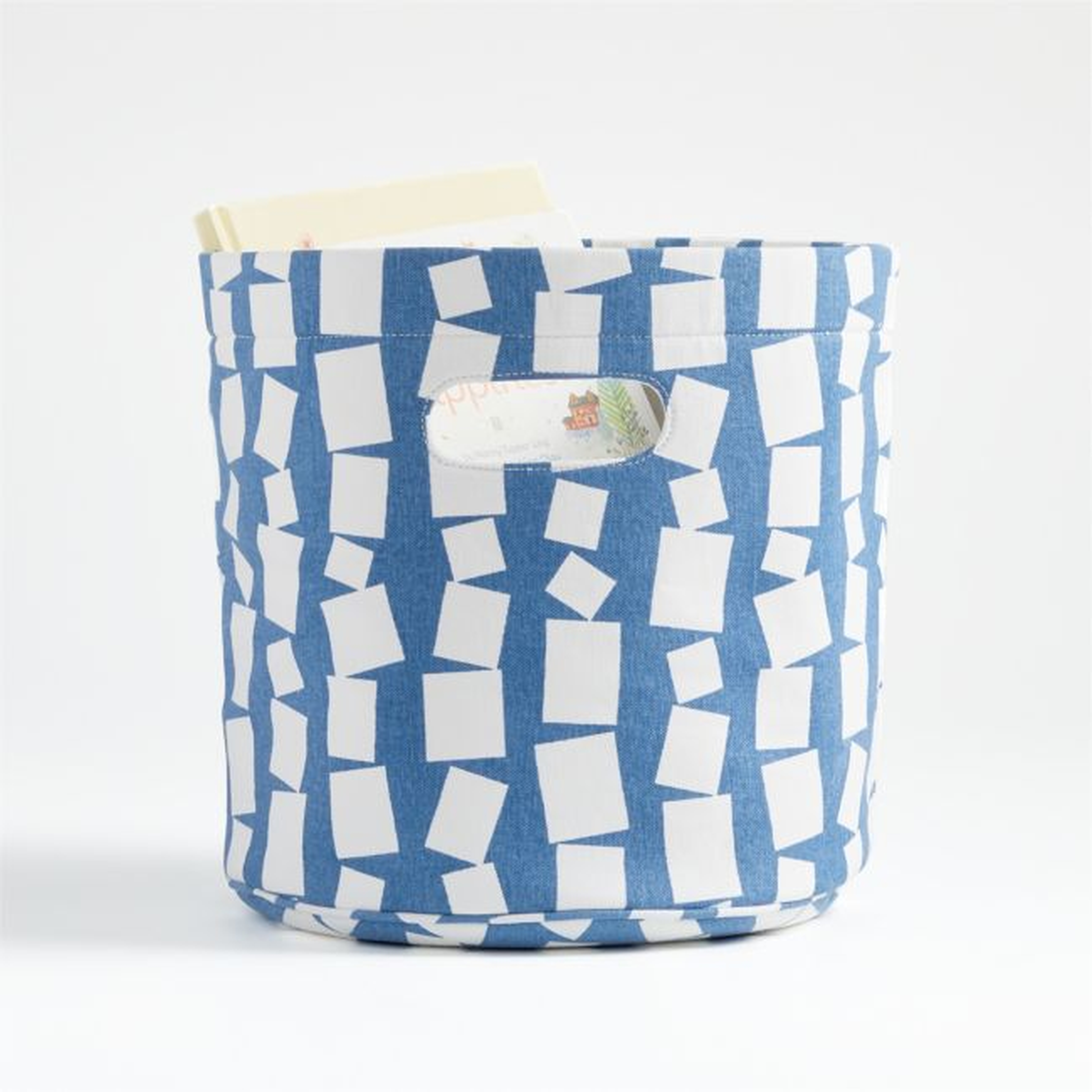 Blue and White Round Storage Bin - Crate and Barrel