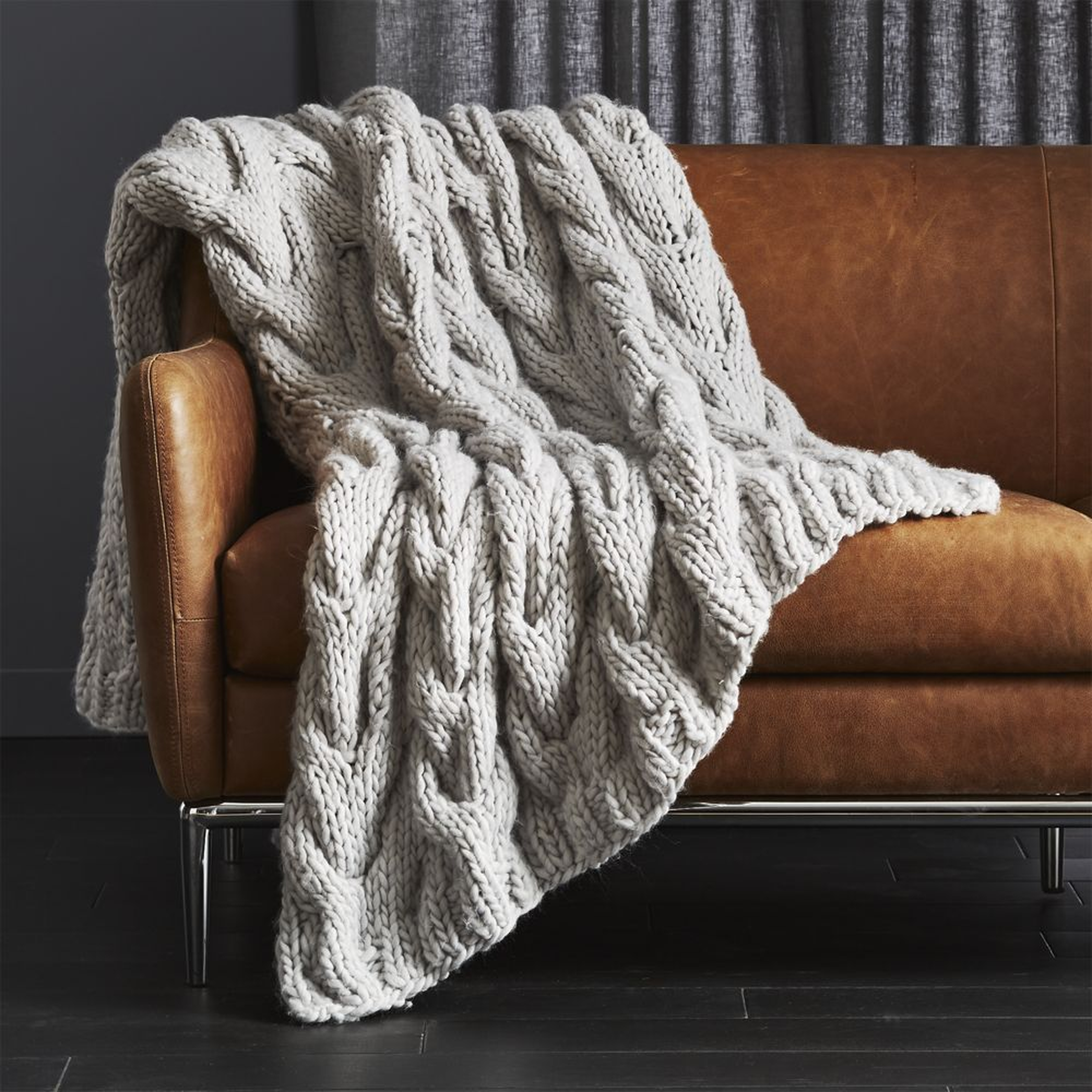 Chunky Light Grey Cable Knit Throw - CB2