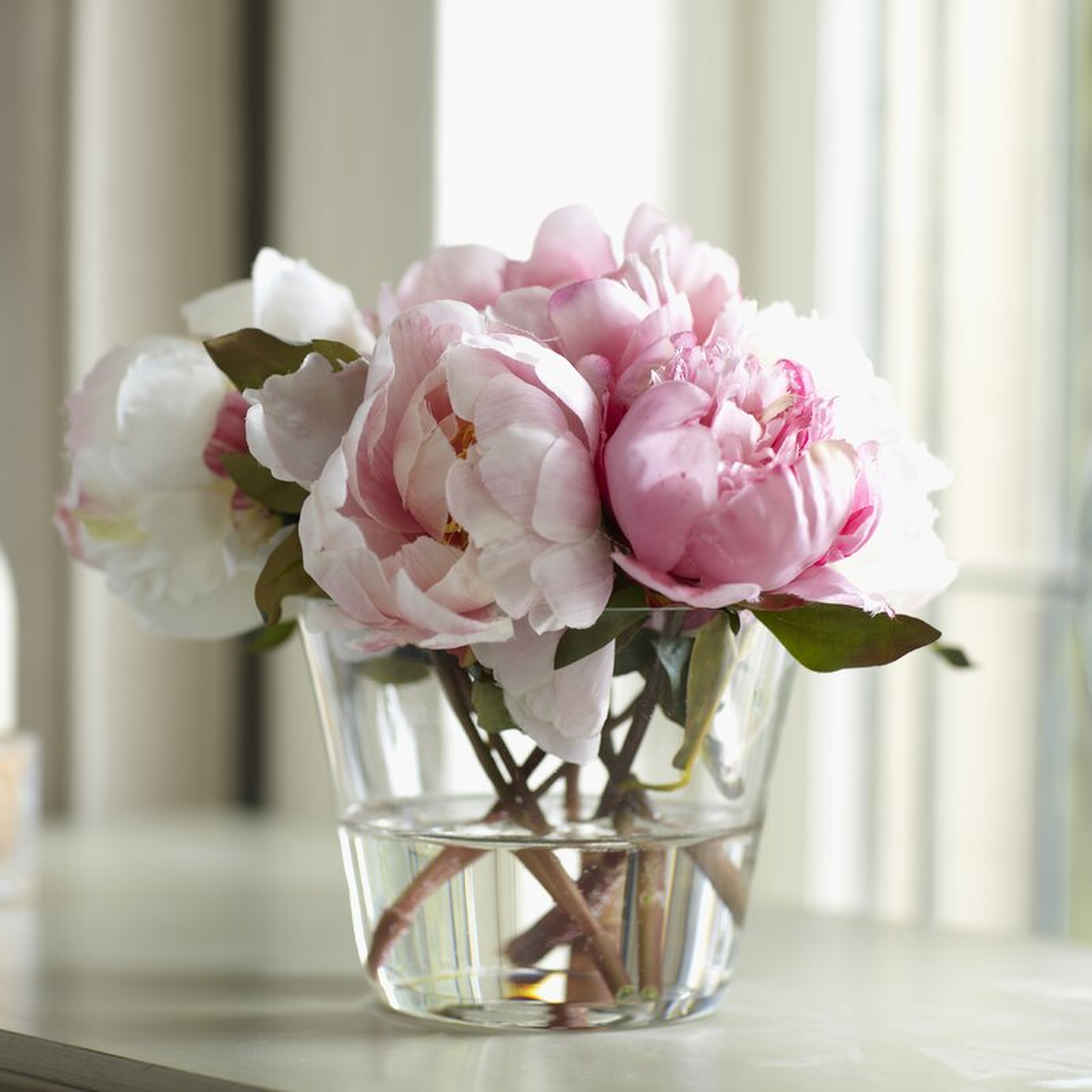 Faux Peony Floral Arrangement in Vase - Wayfair