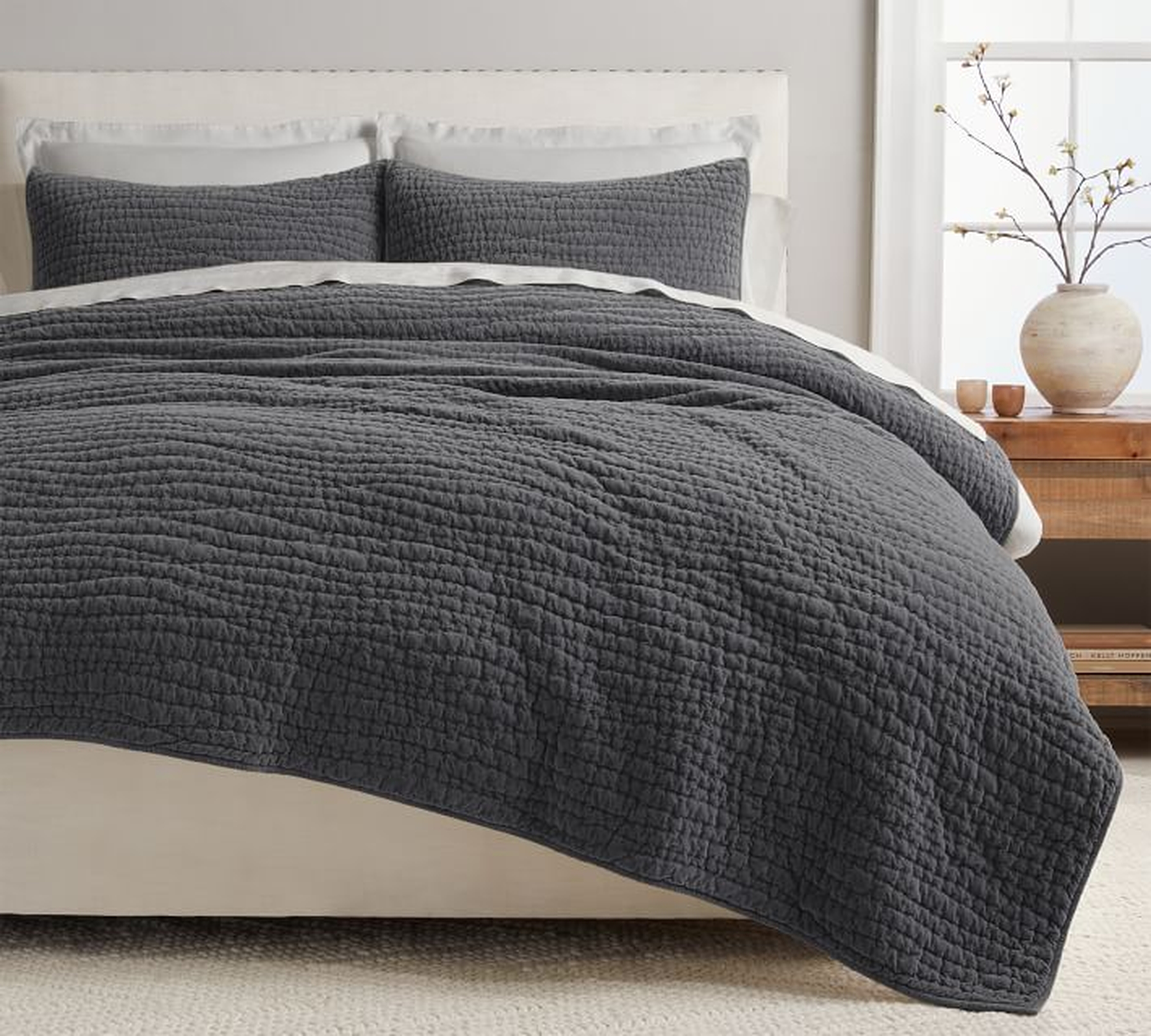 Charcoal Washed Velvet Handcrafted Quilt , King/Cal. King - Pottery Barn