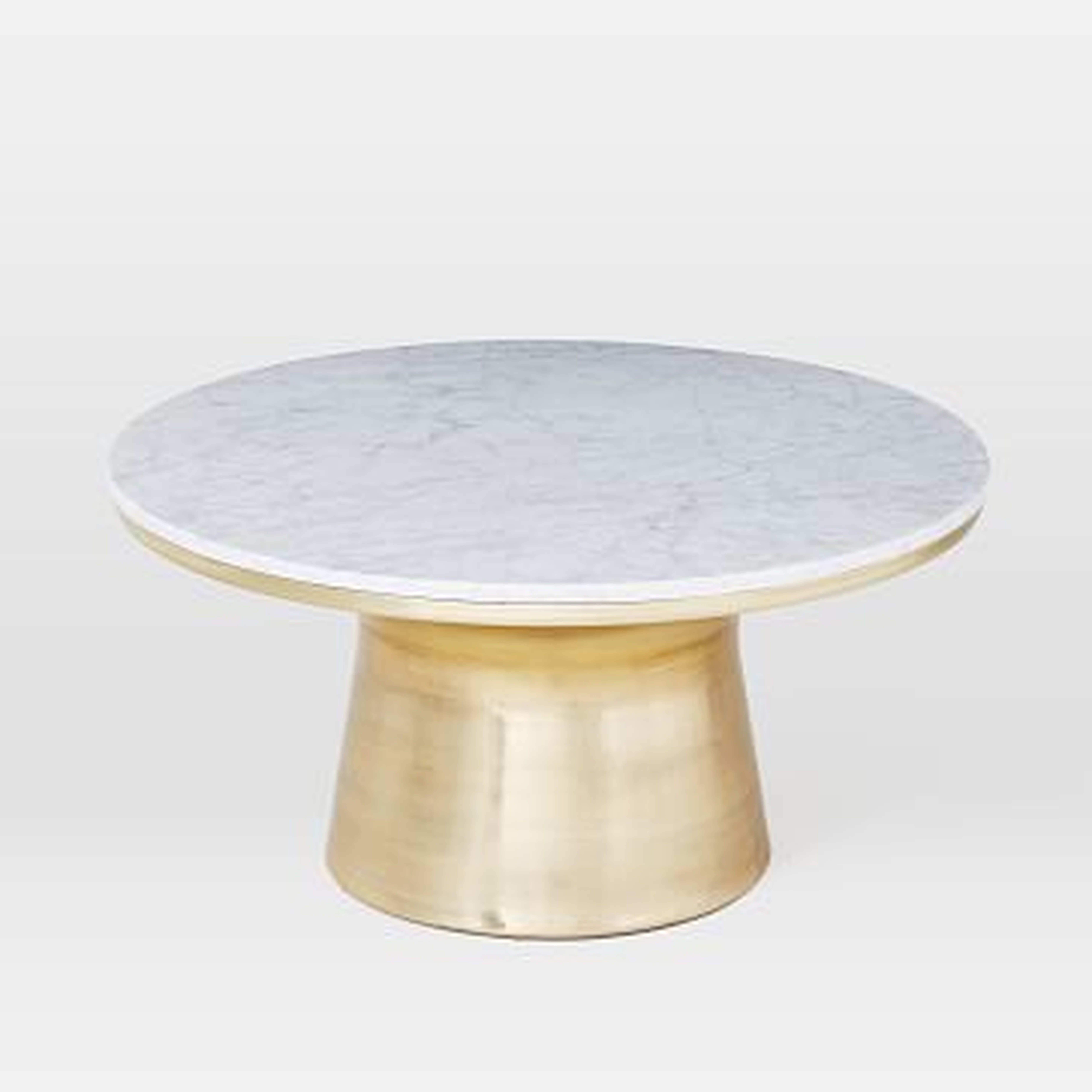 Marble Topped Pedestal Coffee Table, (30.5" Diam.), White Marble/Antique Brass Base - West Elm