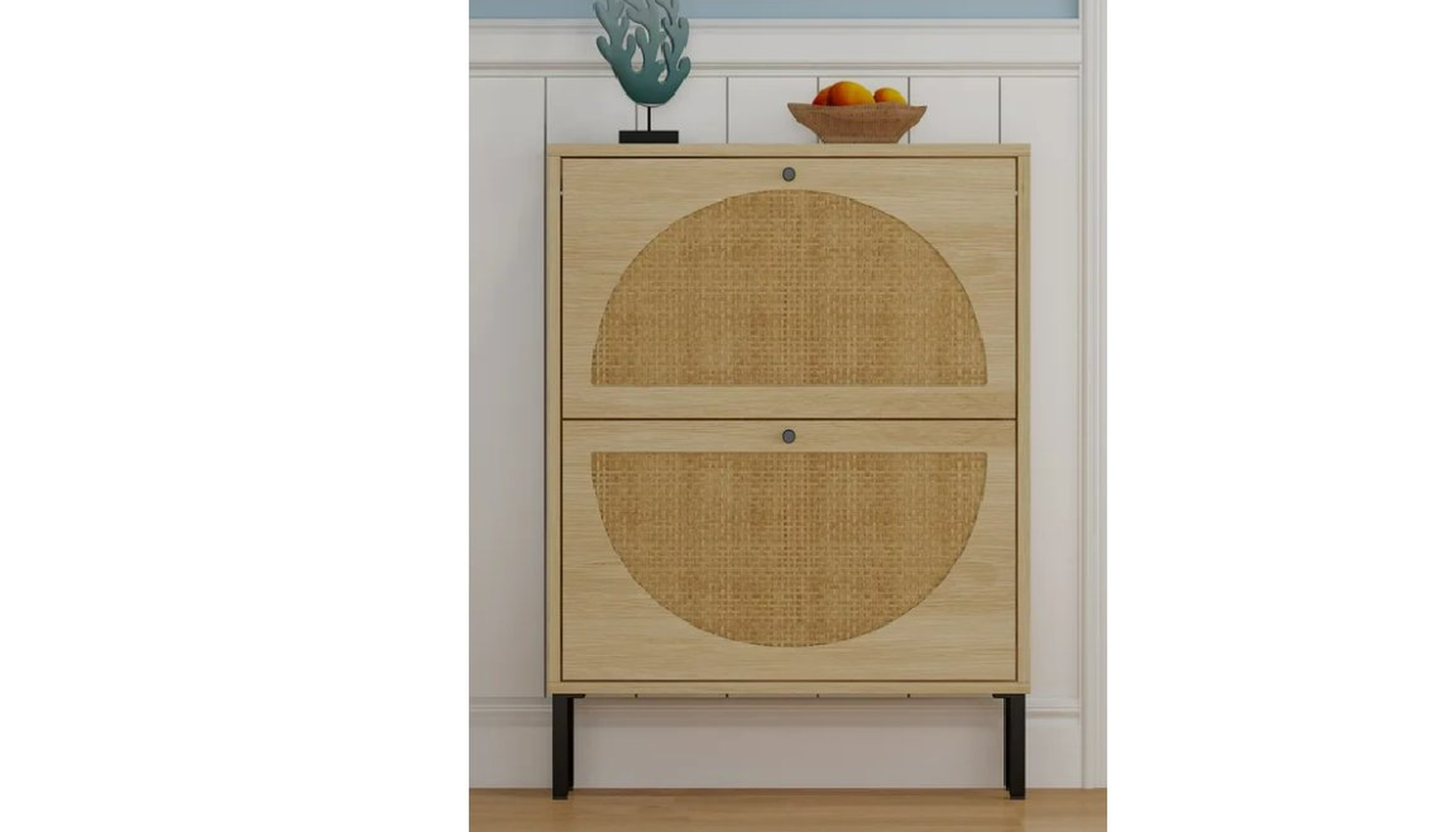 5 Pair Shoe Storage Cabinet With 2 Rattan Door - Wayfair