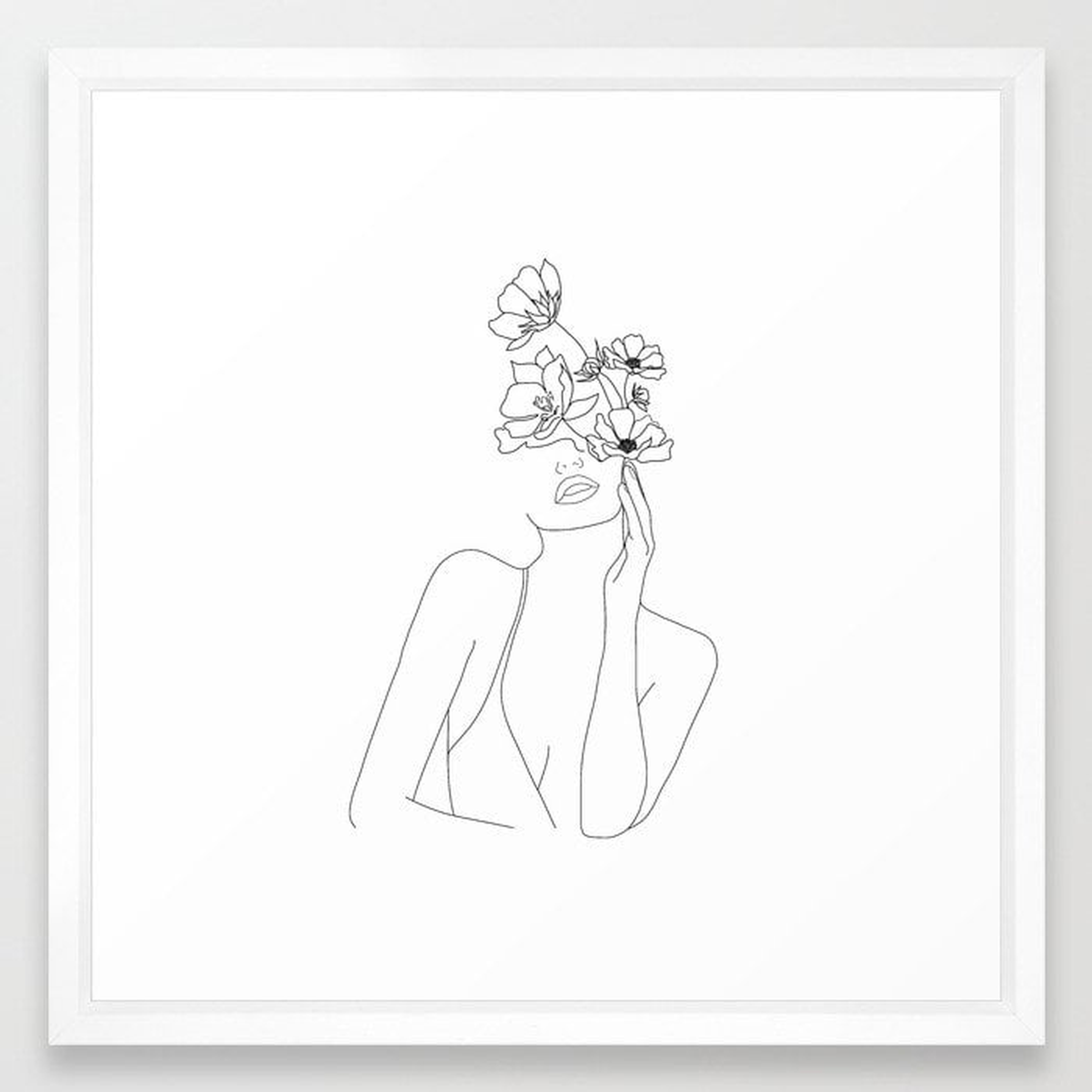 Minimal Line Art Woman with Flowers Framed Art Print - Society6