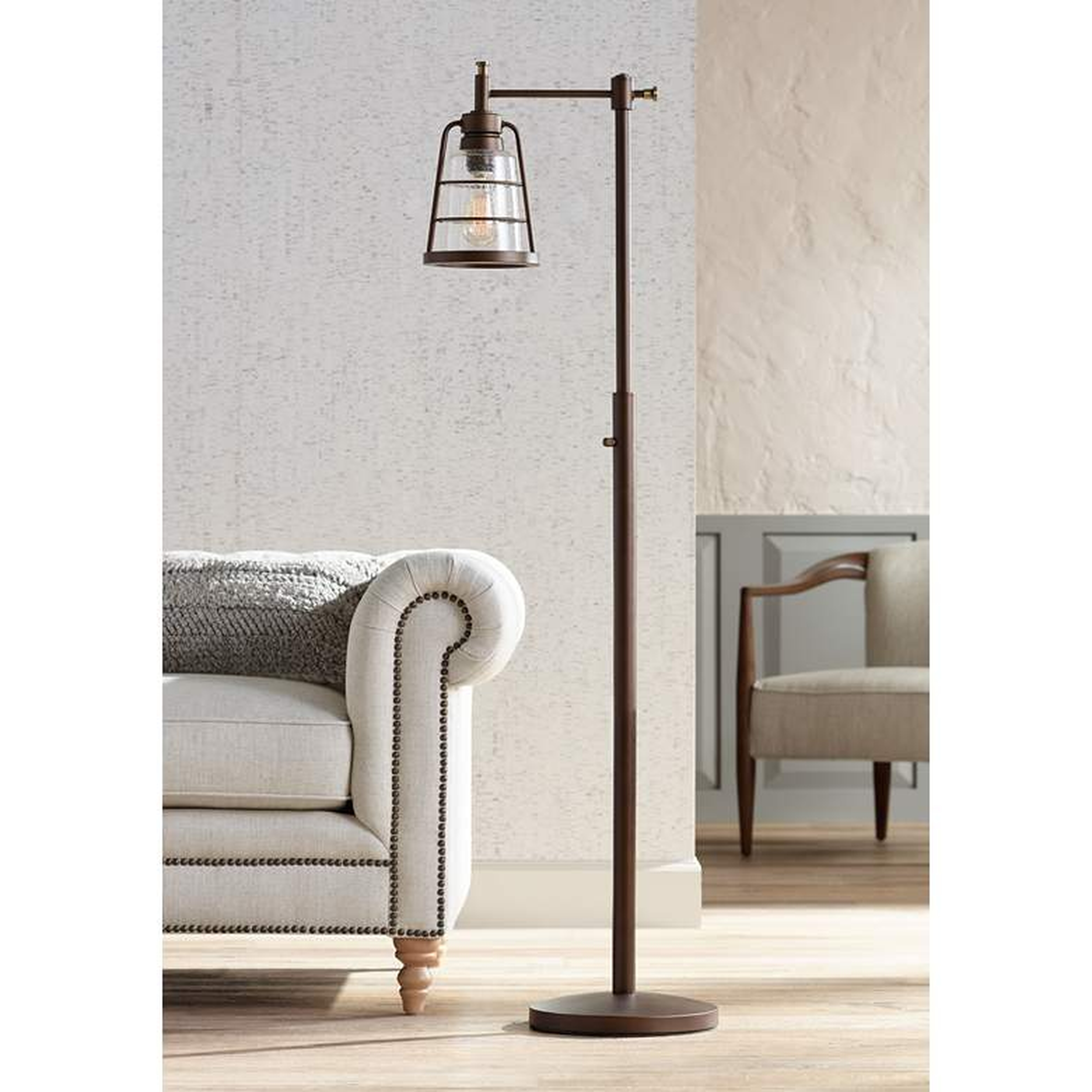 Franklin Iron Averill 61" Industrial Bronze Seeded Glass Floor Lamp - Lamps Plus