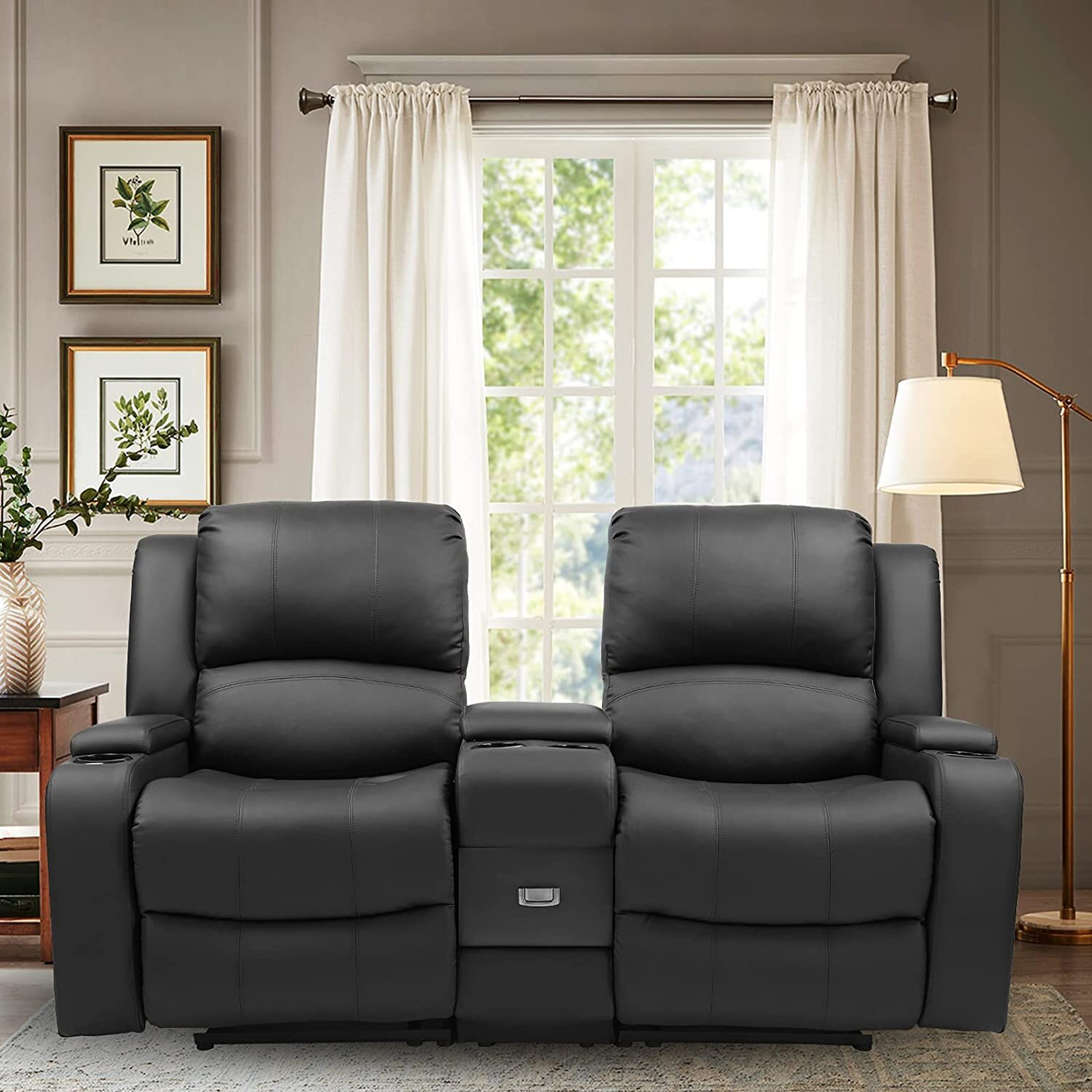 Washington 29.8'' Wide Faux Leather Heated Massage Home Theater Loveseat with Cup Holder - Wayfair