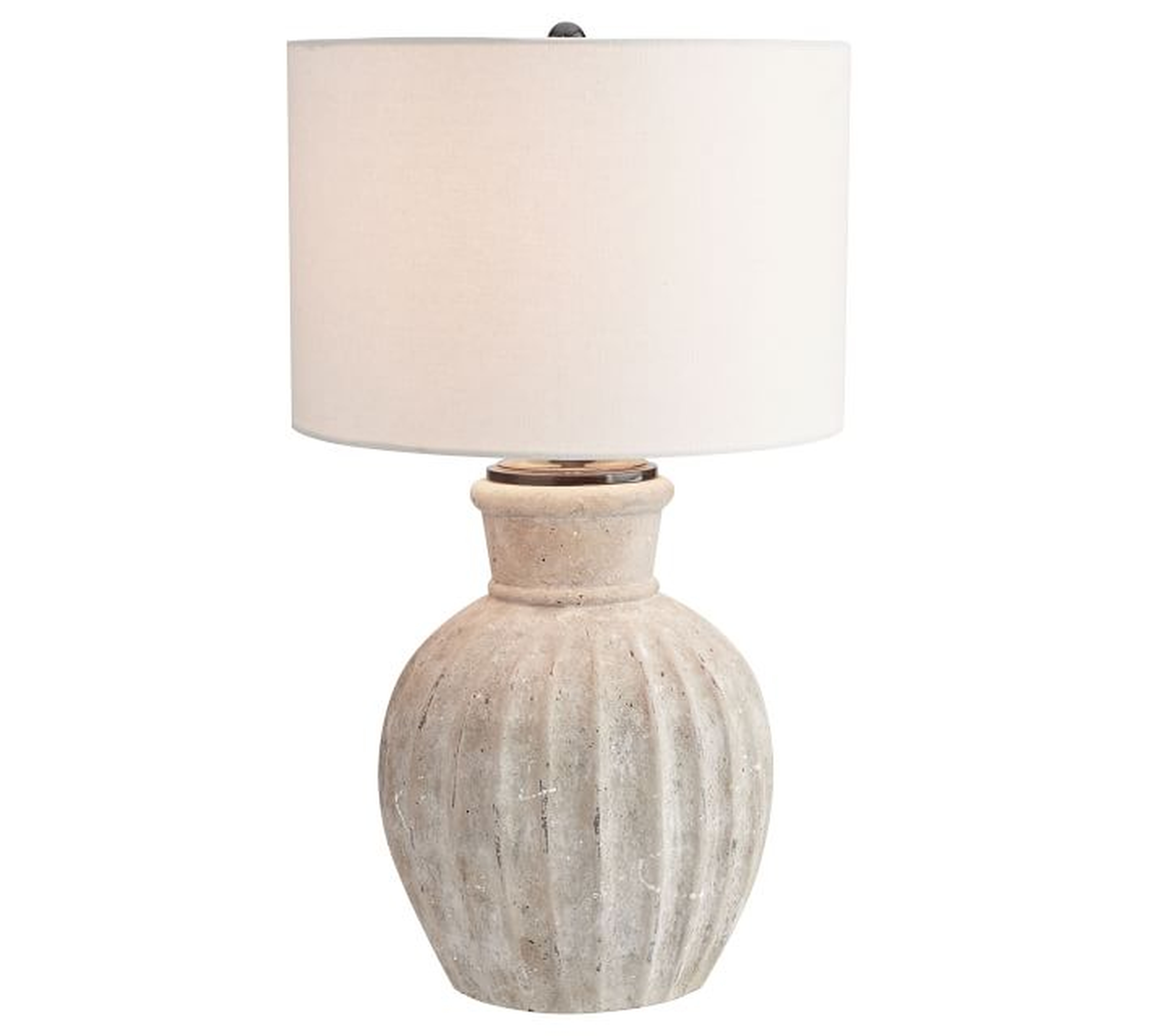 Anders Terracotta Table Lamp, Rustic White Base With Large Gallery Straight-Sided Linen Drum Shade, White, 31" Round - Pottery Barn