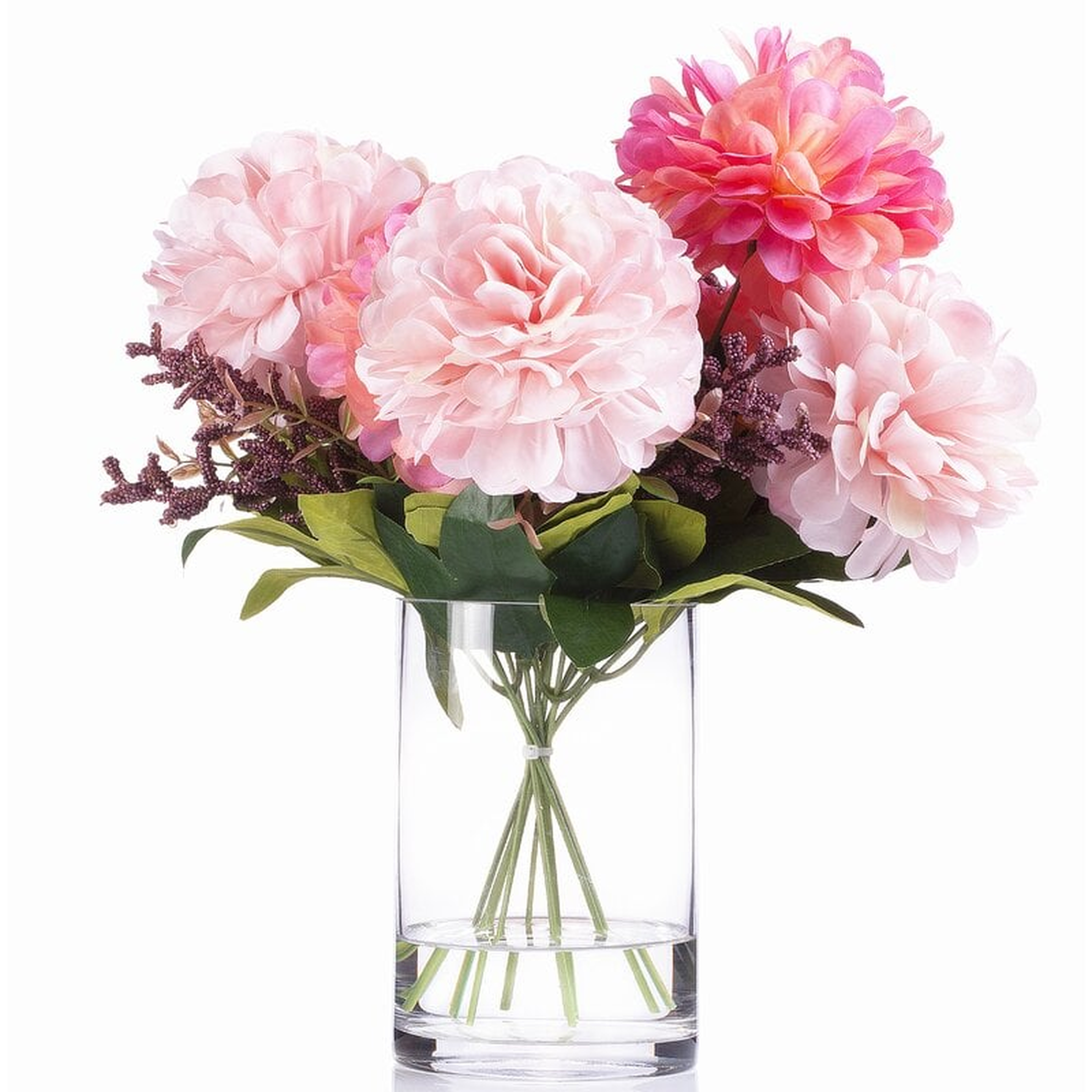 Dahlia Floral Arrangements in Vase, Pink - Wayfair