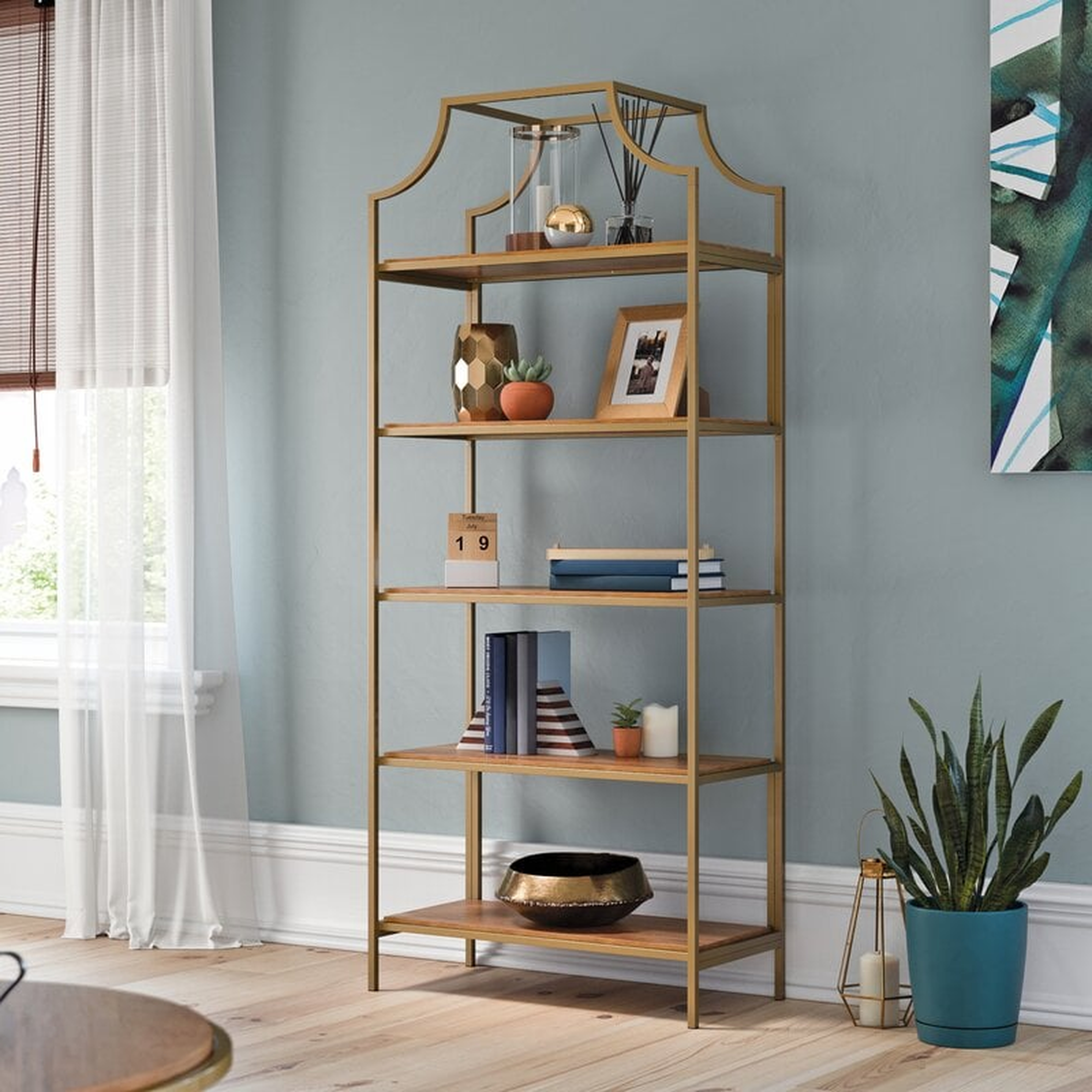 Chiasson 70.88'' H x 30'' W Bookcase / Satin Gold/Clear Glass - Wayfair