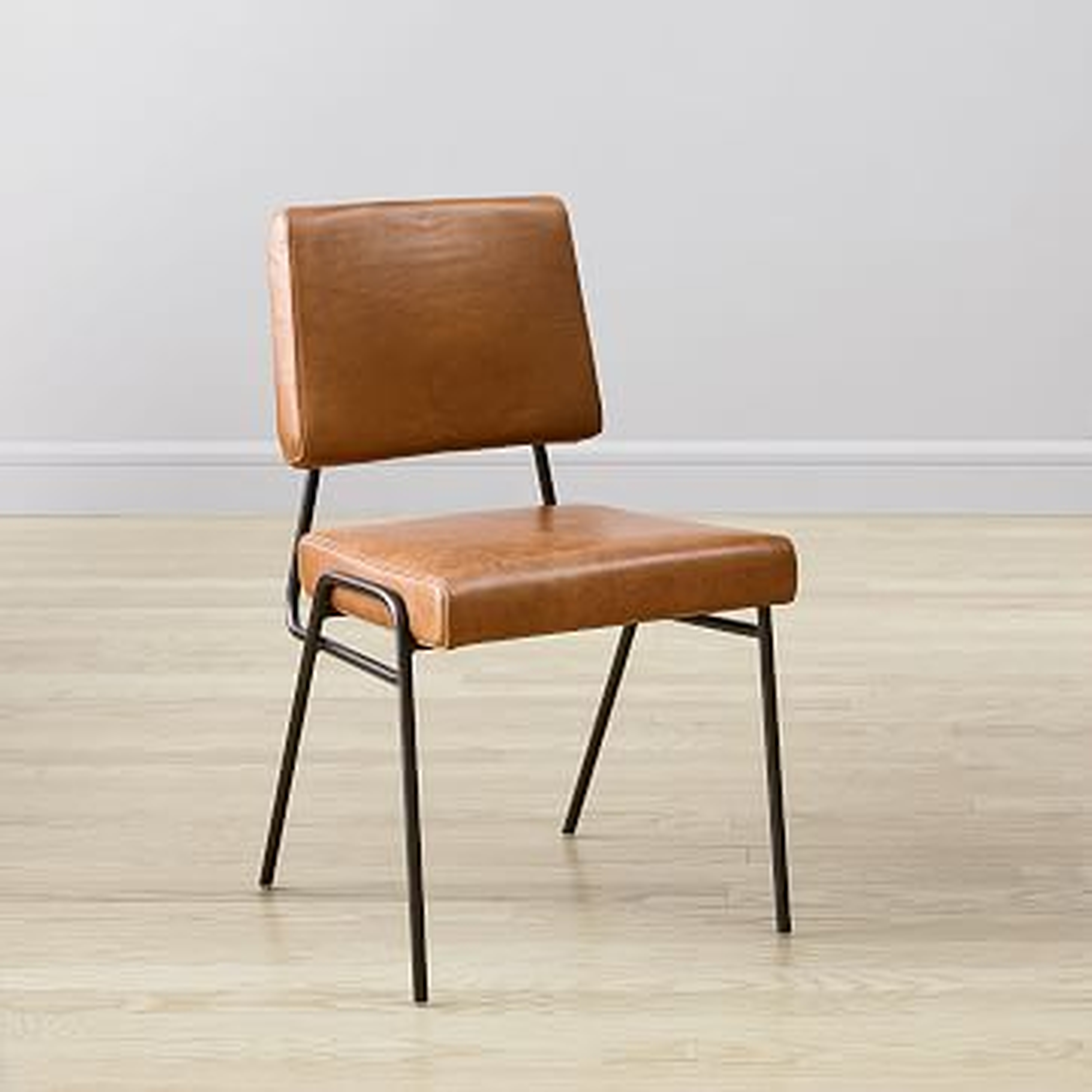 Wire Frame Dining Chair Leather Saddle, Gunmetal - West Elm