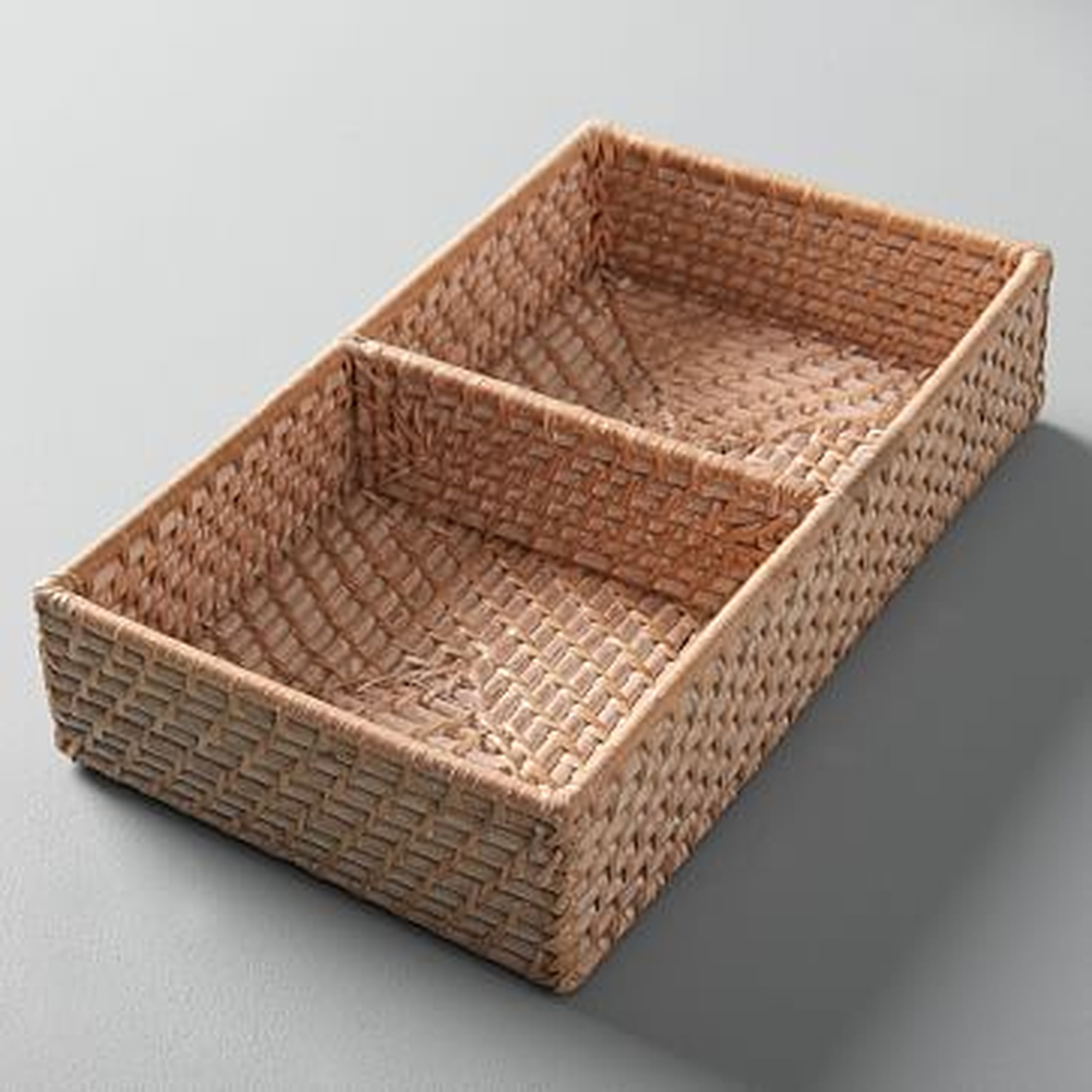 Modern Weave Basket w/ Divider, Whitewashed - West Elm