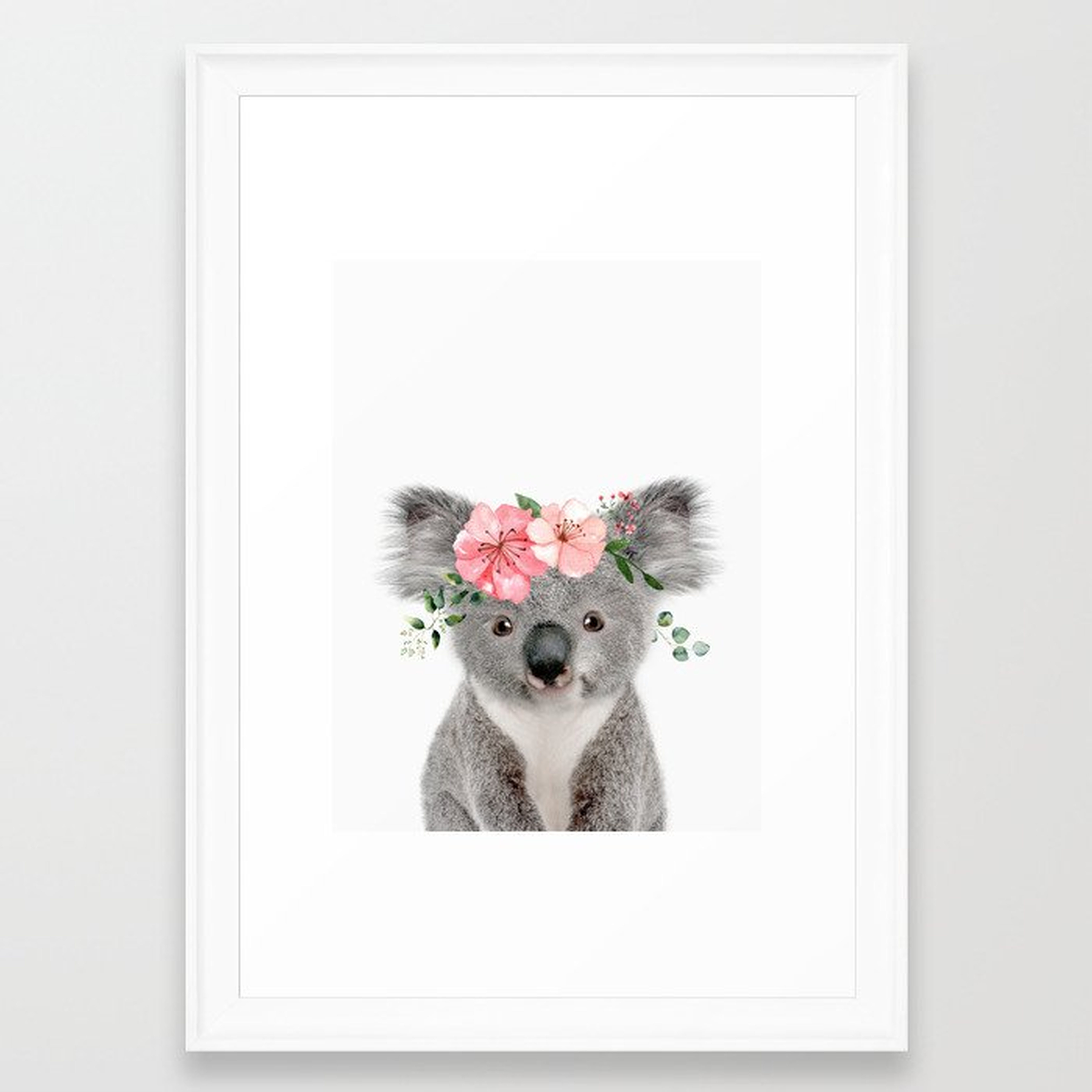 Baby Koala with Flower Crown Framed Art Print - scoop white - 15x21 - Society6