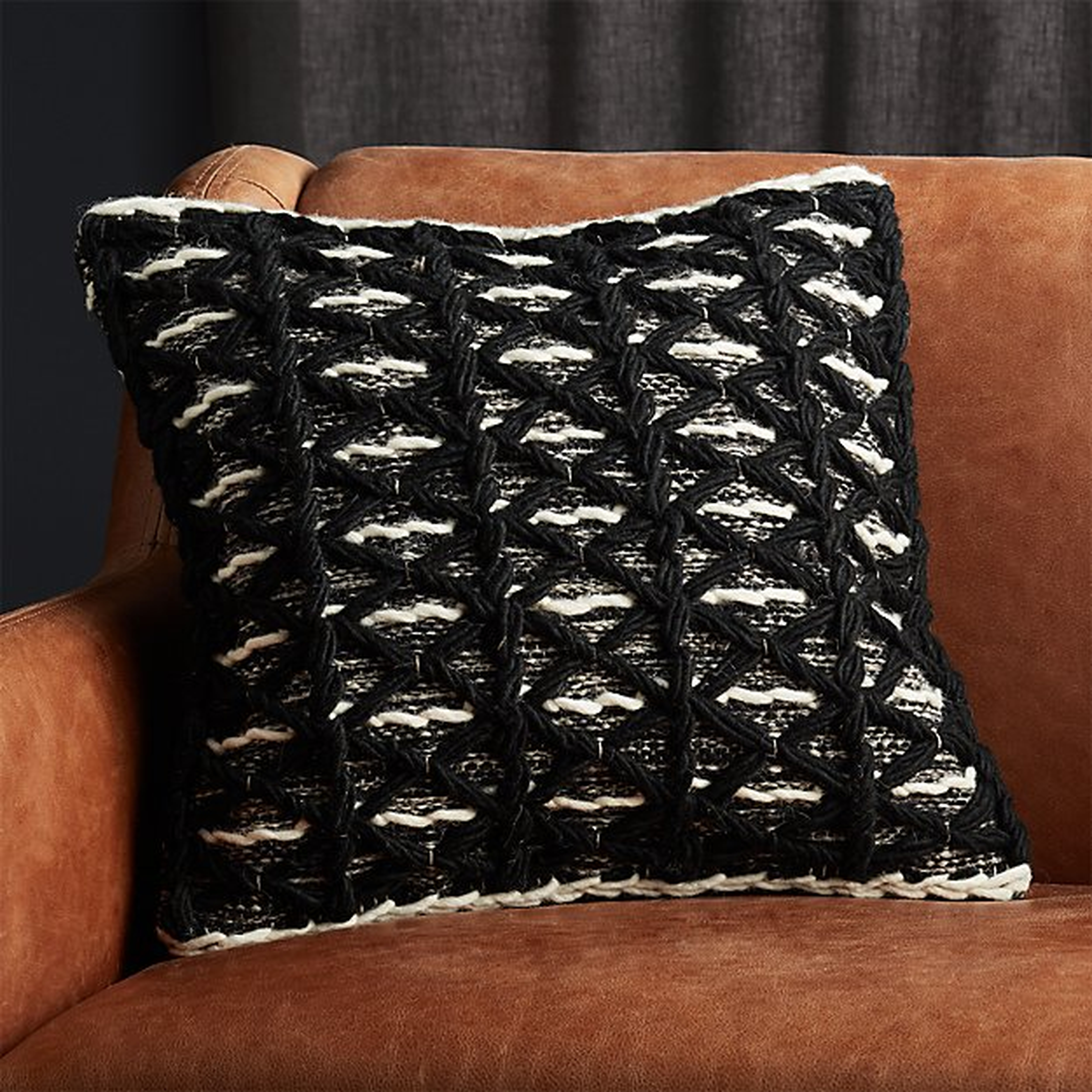 18" LOUP BLACK AND WHITE PILLOW WITH DOWN-ALTERNATIVE INSERT - CB2