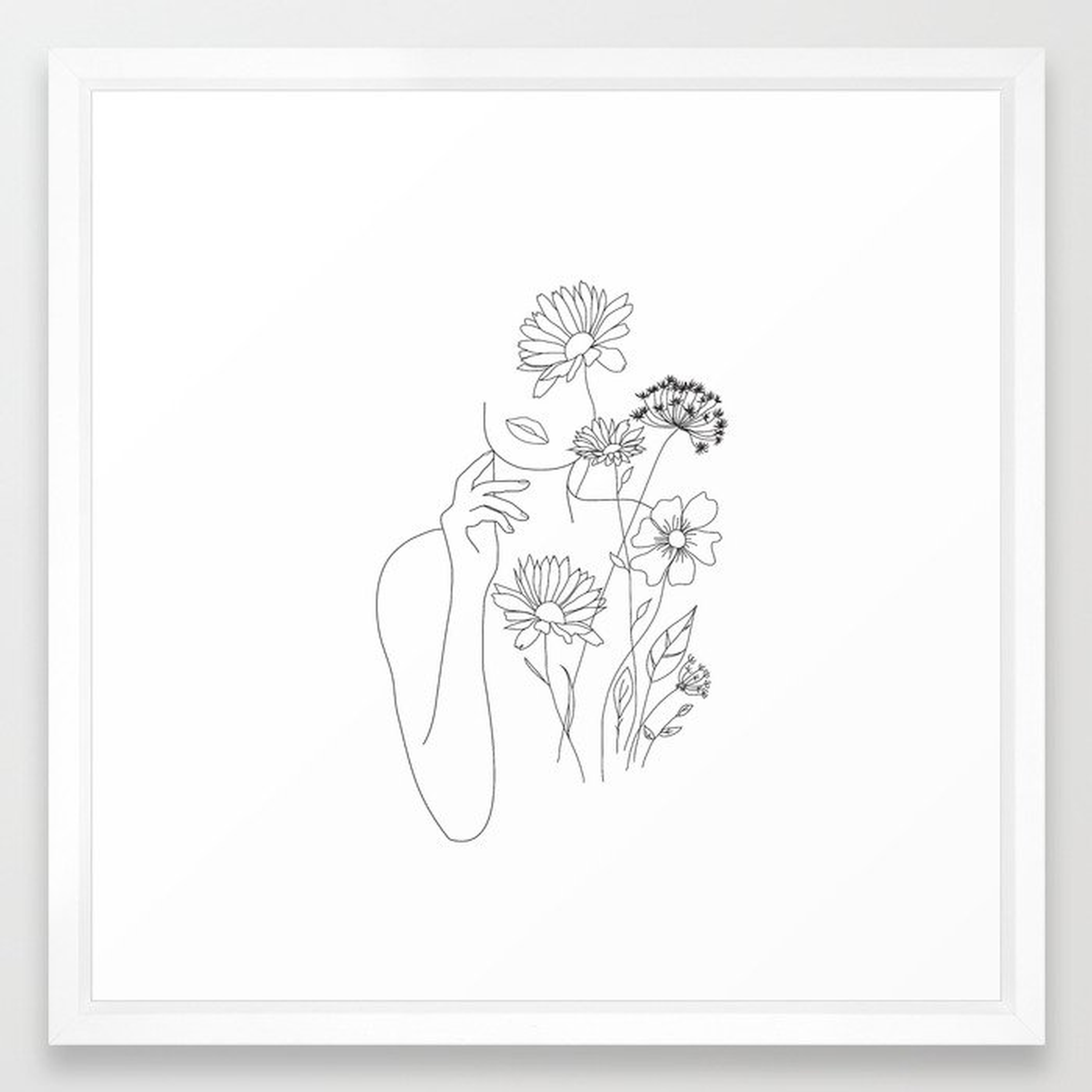 Minimal Line Art Woman with Flowers III Framed Art Print - Society6