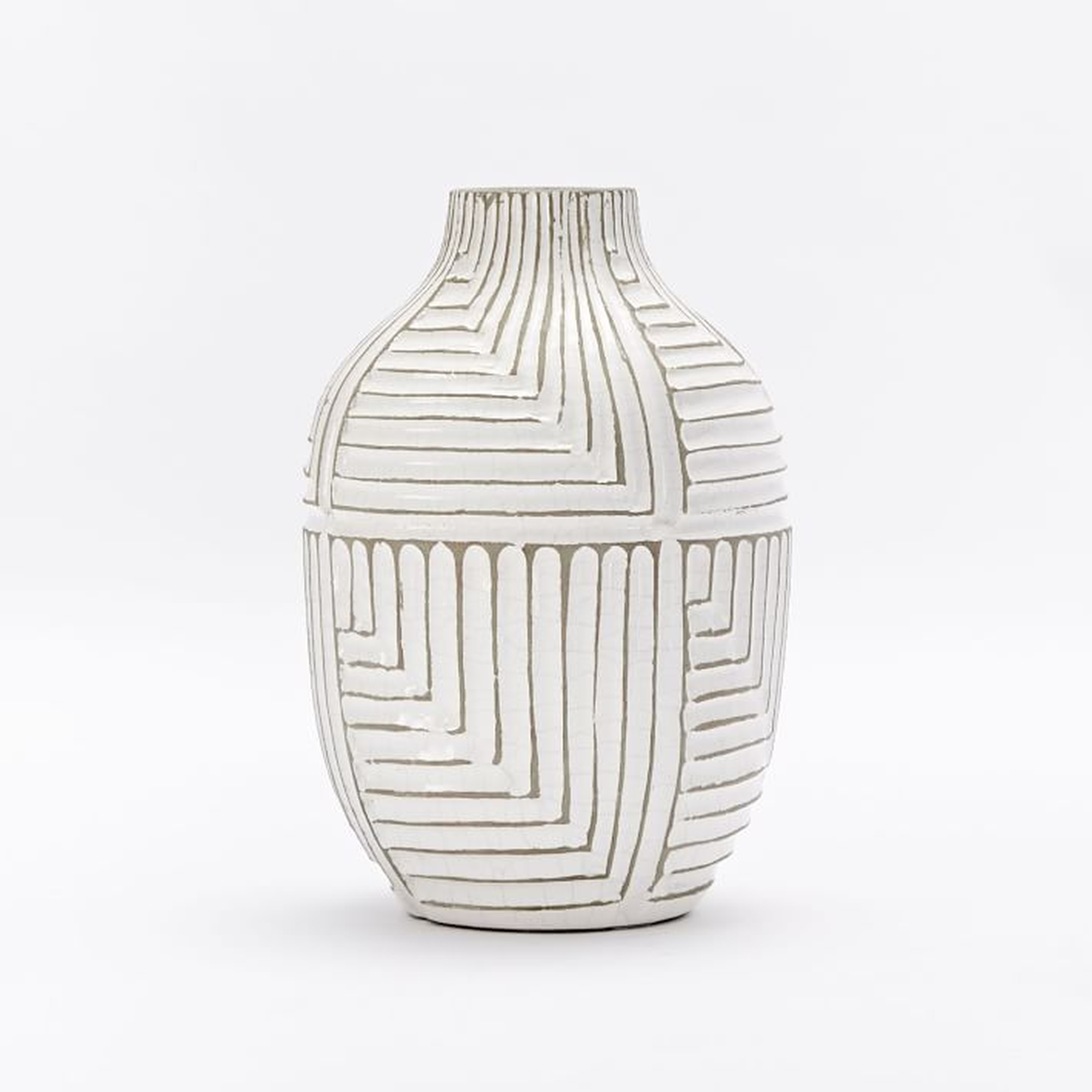 Linework Maze Pattern Vase, Tall Shoulder, White - West Elm
