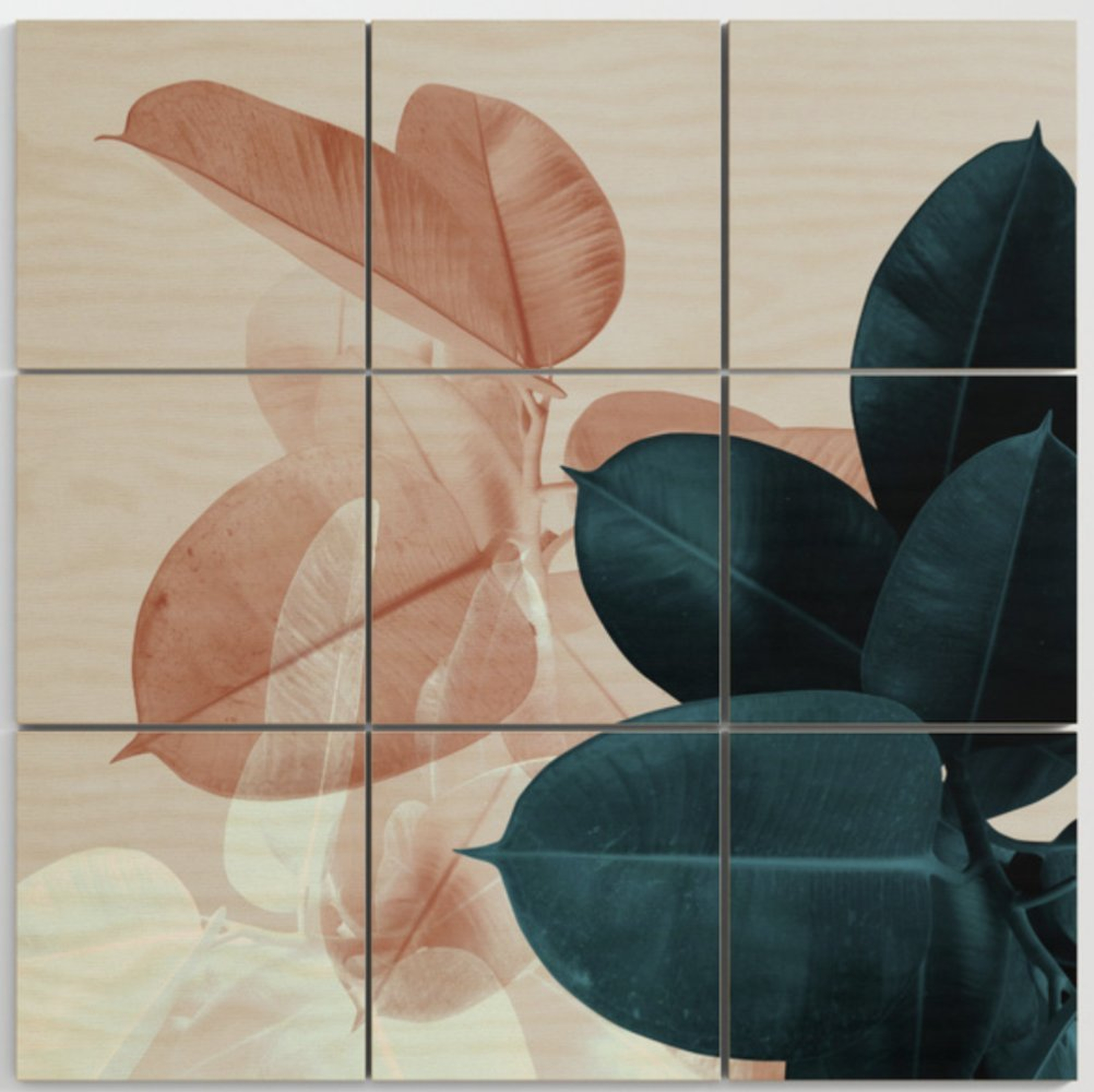 Blush & Blue Leaves Wood Wall Art by PrintsProject (4'x4') - Society6