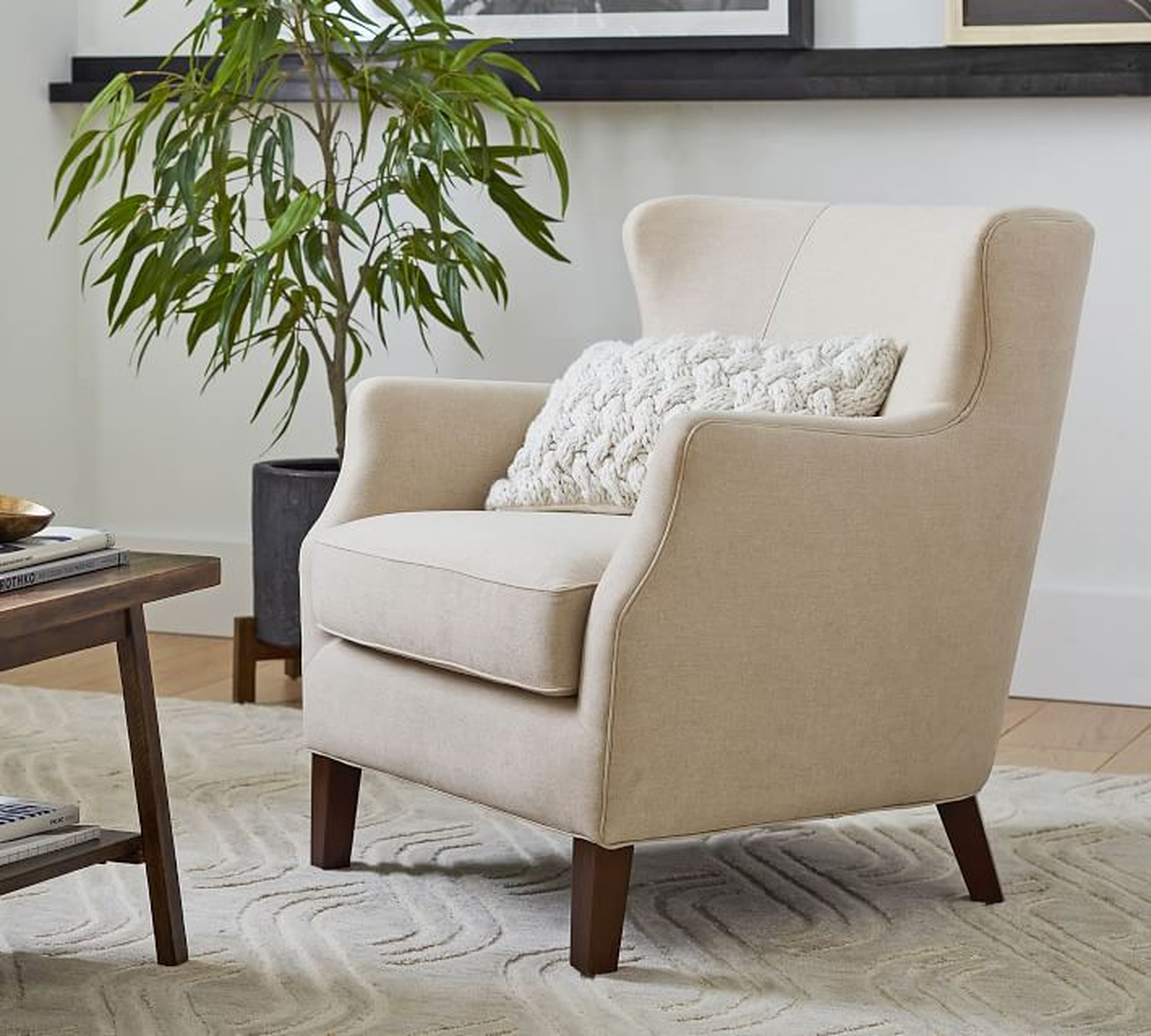 SoMa Willow Upholstered Armchair, Polyester Wrapped Cushions, Brushed Crossweave Natural - Pottery Barn