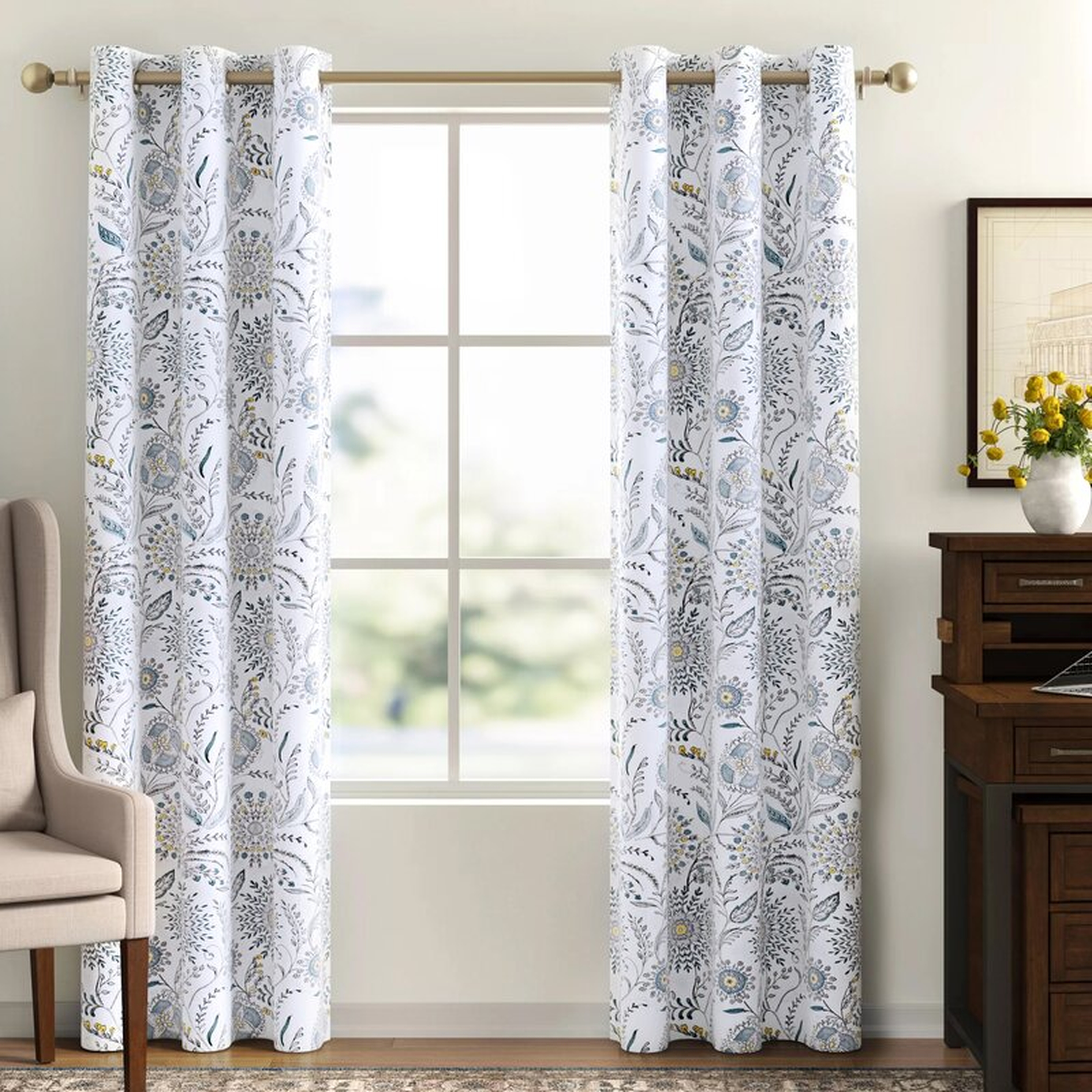 Lawerence Medallion Floral Semi-Sheer Grommet Single Curtain Panel - Wayfair