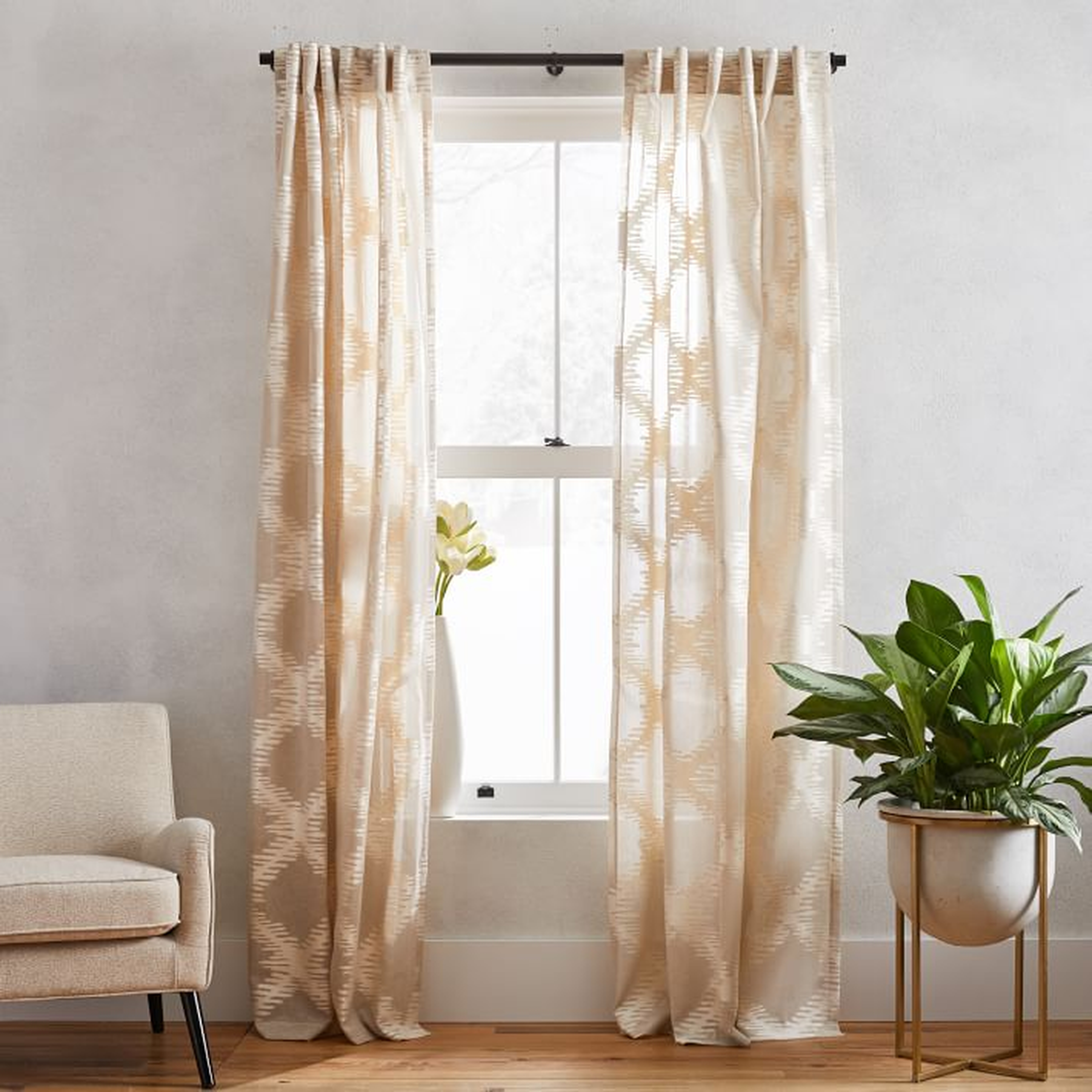 Trellis Ogee Clipped Jacquard Curtain,Belgian Flax/Ivory, 48"x96" - West Elm