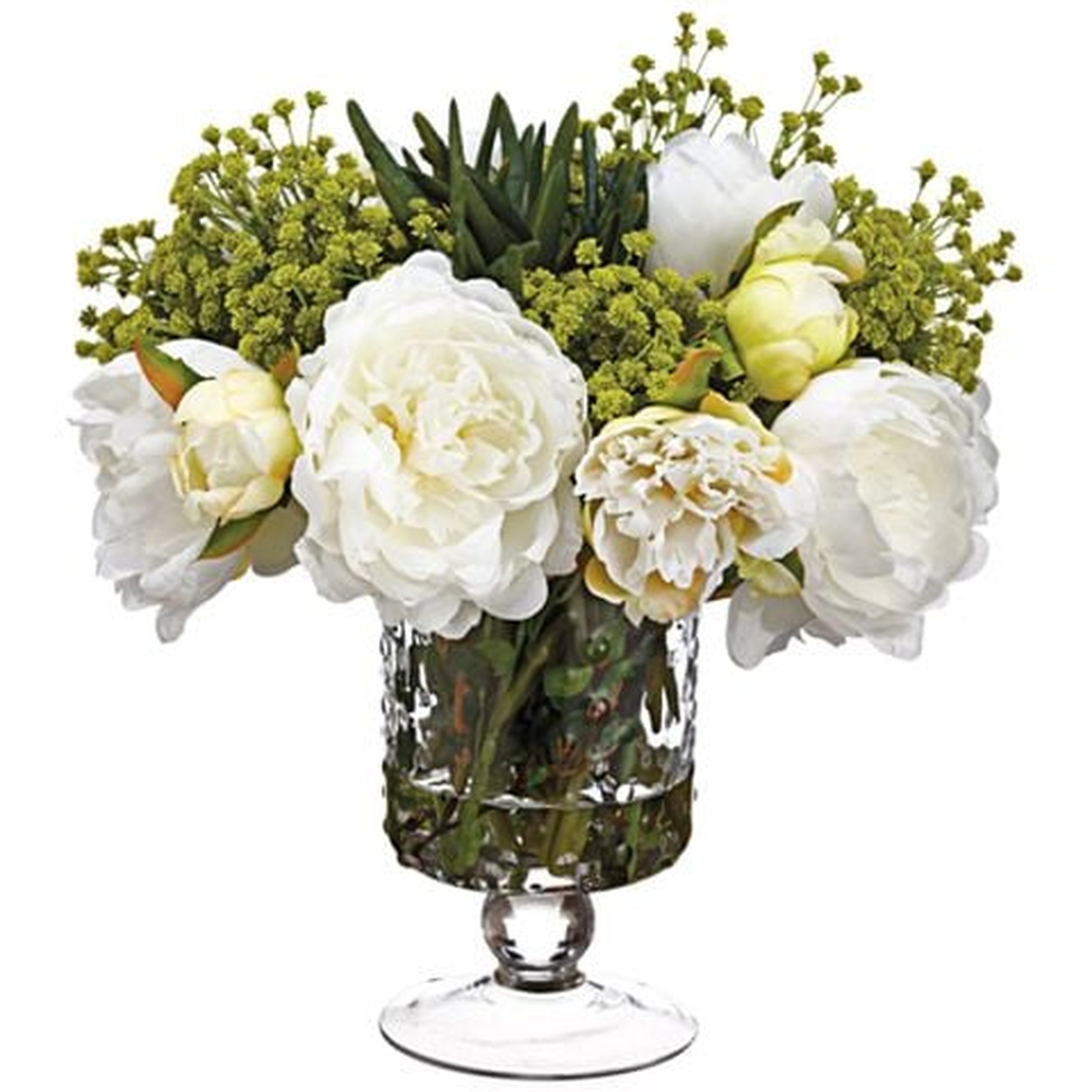 Peony, Succulent and Baby's Breath 12"H Faux Flowers in Vase - Lamps Plus