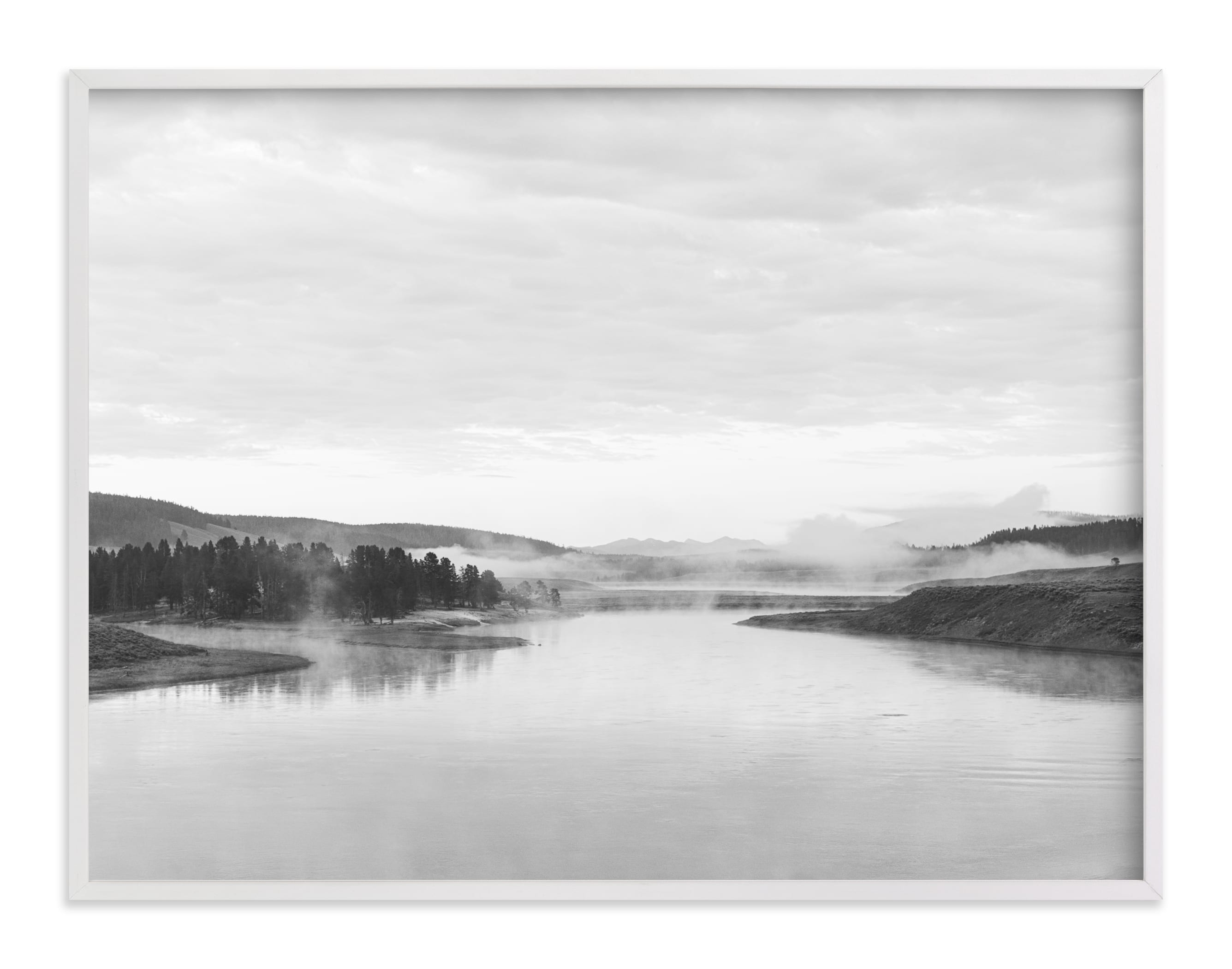 Misty lake - 40" x 30" - white wood frame - Minted
