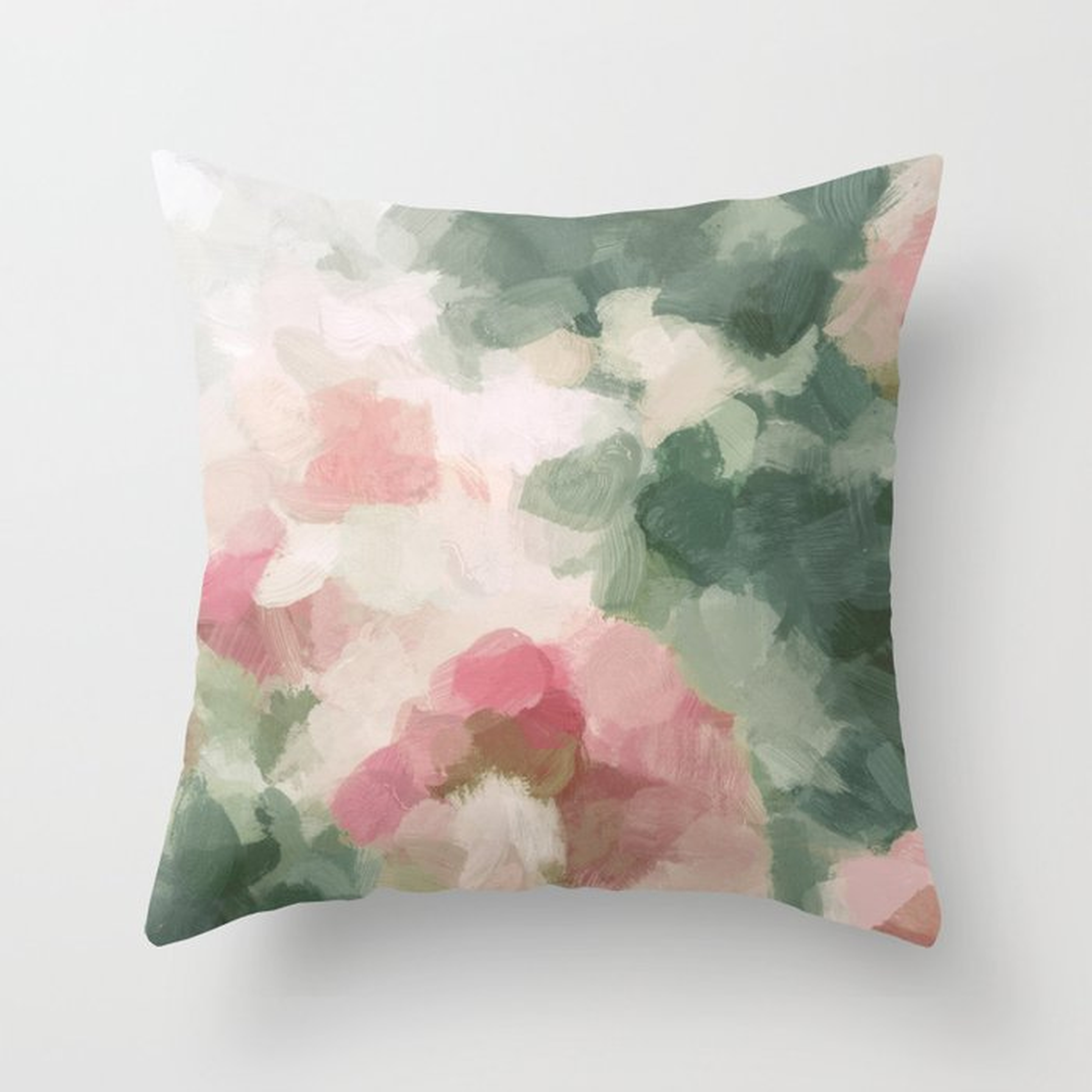 Forest Sage Green Fuchsia Pink Floral Rose Garden Abstract Flower Painting Art Print Wall Decor Throw Pillow - Society6