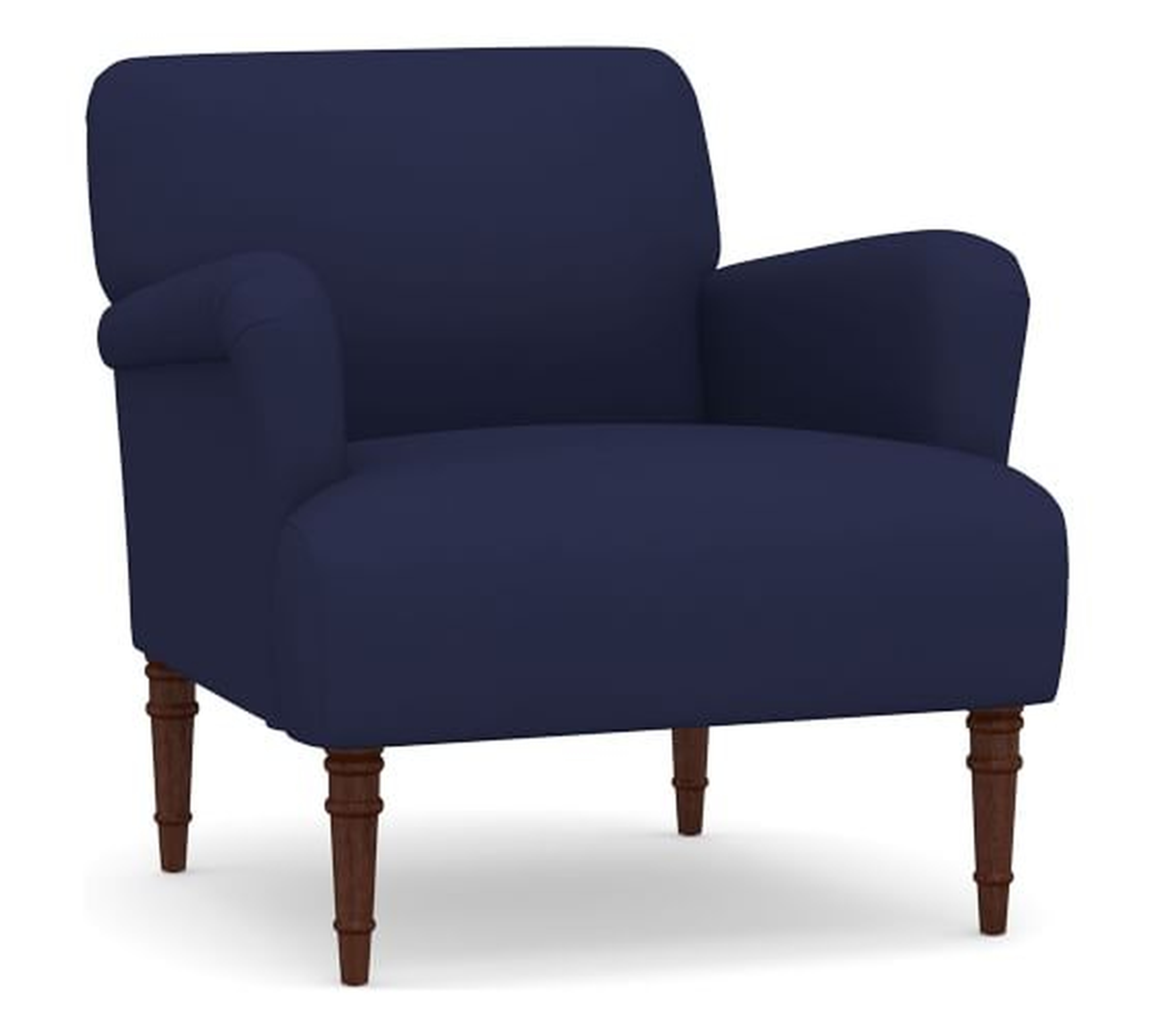 Morgan Upholstered Armchair, Polyester Wrapped Cushions, Performance Twill, Cadet Navy - Pottery Barn