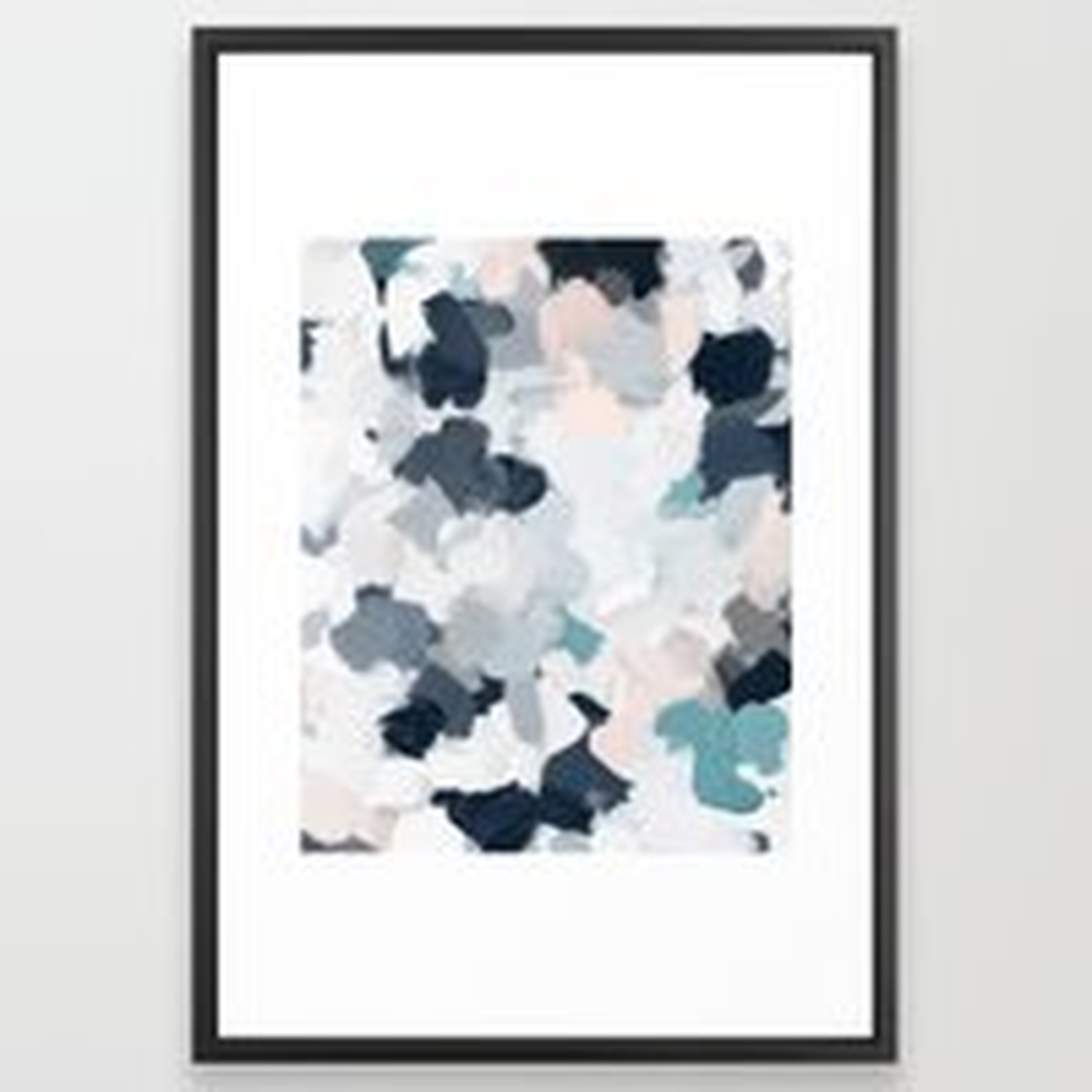 Navy Indigo Blue Blush Pink Gray Mint Abstract Air Clouds Art Sky Painting Framed Art Print - Society6