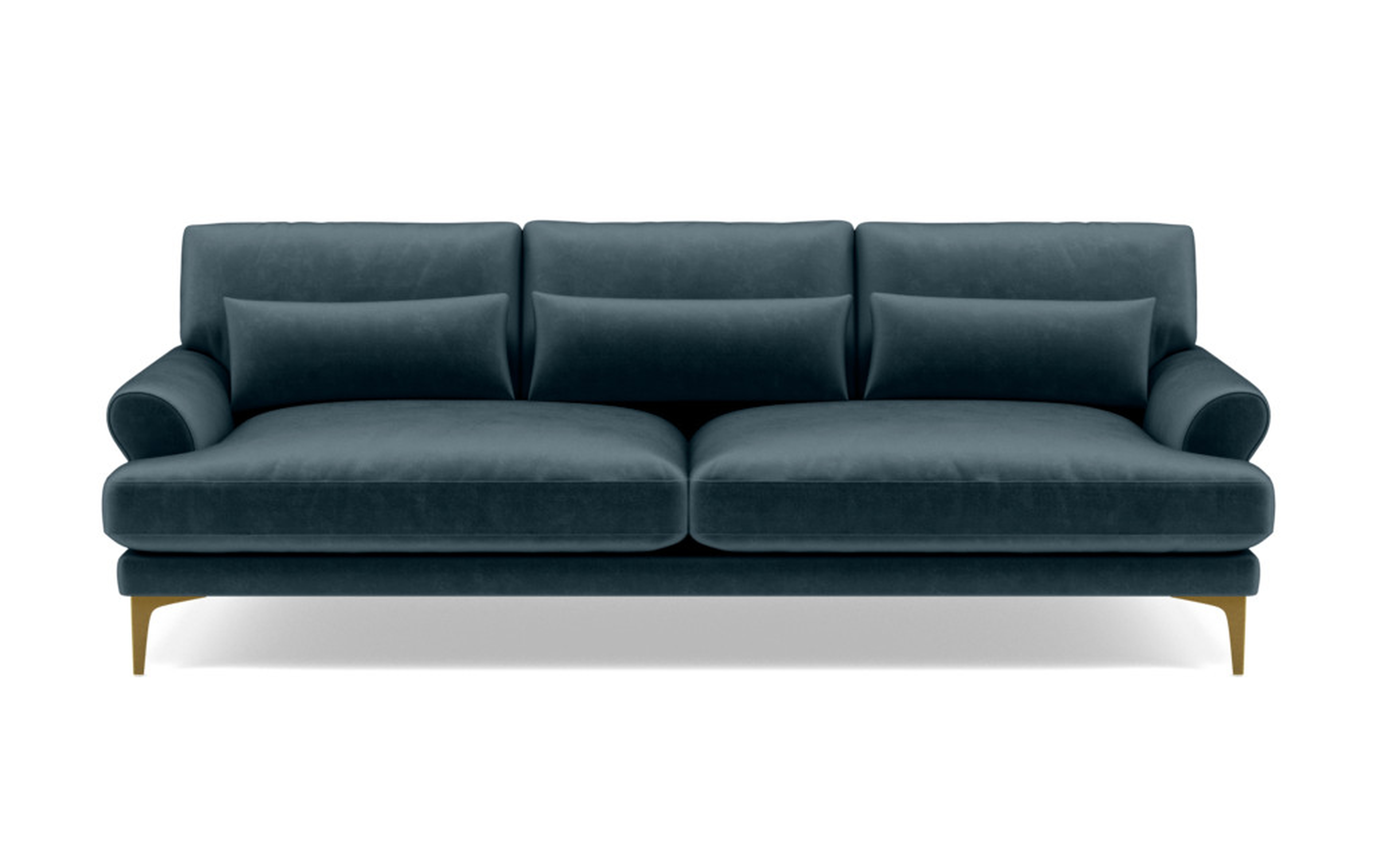 Maxwell Custom Sofa - Sapphire Mod Velvet - Brass Sloan L Leg - 90" Sofa - Standard Down Blend Cushions - Interior Define